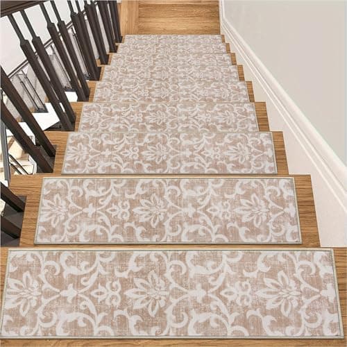 Lahome Non Slip Carpet Stair Treads for Wooden Stairs, Soft Washable Kids and Pet Friendly Indoor Stair Runners for Elde