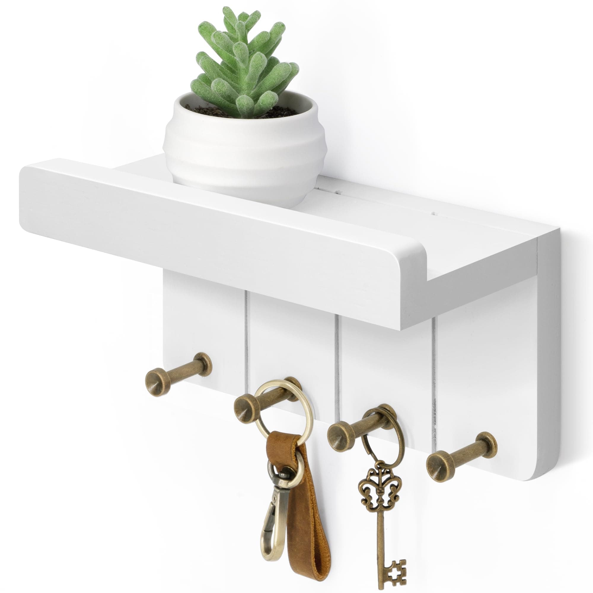 Rebee Vision Modern White Small Key Holder Wall Mount - Aesthetic Apartment Essentials for Farmhouse Living Room - Ideal
