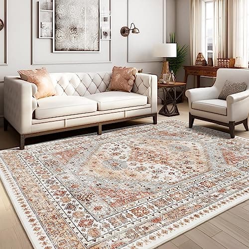 Zesthome Orange 8x10 Non-Slip Washable Vintage Stain Resistant Area Rug for Living Room OEKO-TEX
| Zesthome Vintage Ora