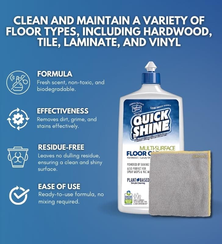 Grove Quick Shine Multi-Surface Floor Cleaner - Laminate, Vinyl, Wood Floors - No Bucket, Rinse-Free - 27 oz Bundle + Mi