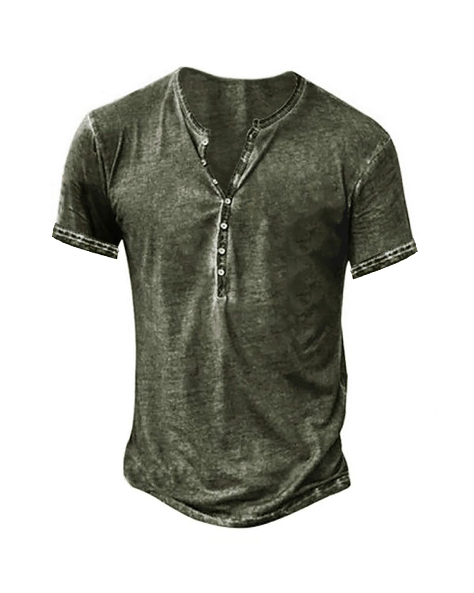 Beautyshow Mens Distressed Henley Shirts Casual Button Down for Men Retro Short Sleeve Tee Shirts