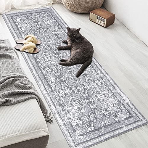 Vaukki Non Slip Entryway Mat, Vintage Shaggy Soft Laundry Rug Runner for Bathroom and Bedroom (2' X 6', Grey) OEKO-TEX