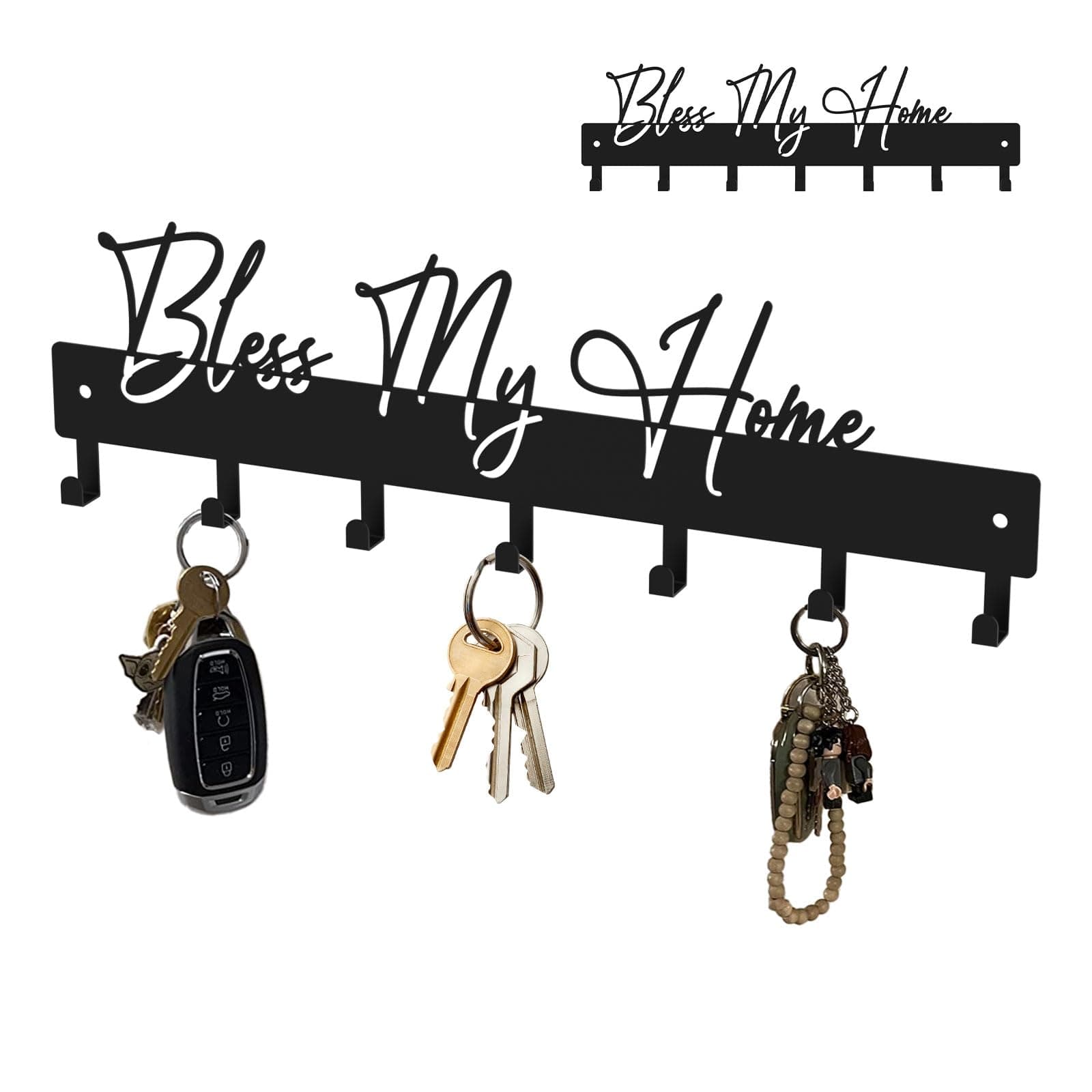 Exquisite Fashion Phrase Key Holder Wall Mount for Wall Decoration Office Living Room Black Metal Key Hanger with 7 Kook