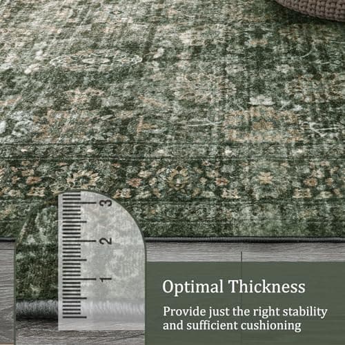 Morebes 2x6 Vintage Washable Dark Green Kitchen Runner Rug for Living Room and Bedroom - Non Shedding Soft Non Slip Boho