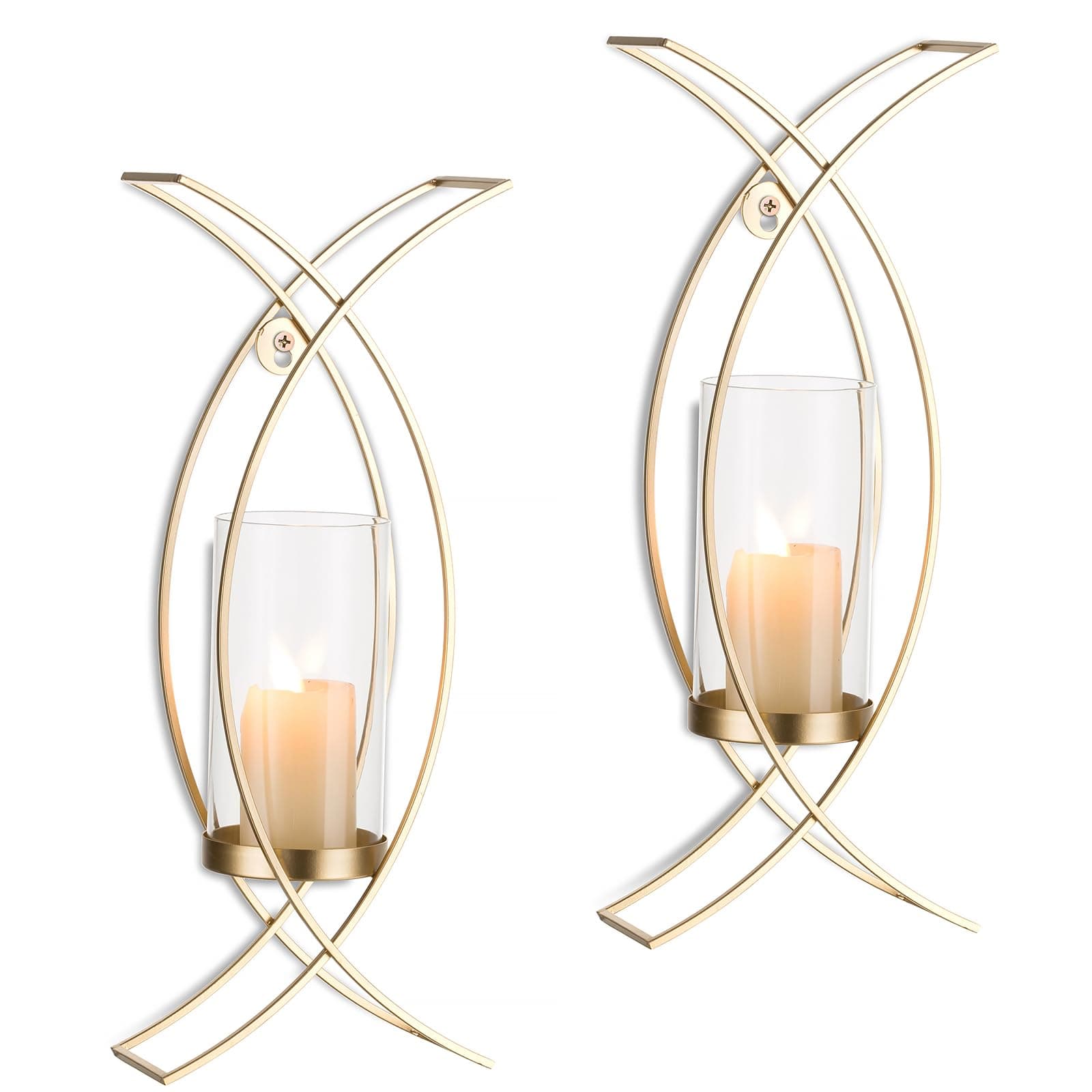 Modern Decorative Sconces Wall Decor Set of 2 Hurricane Candle Holder for Living Room Bedroom Bathroom Outdoor Golden Me