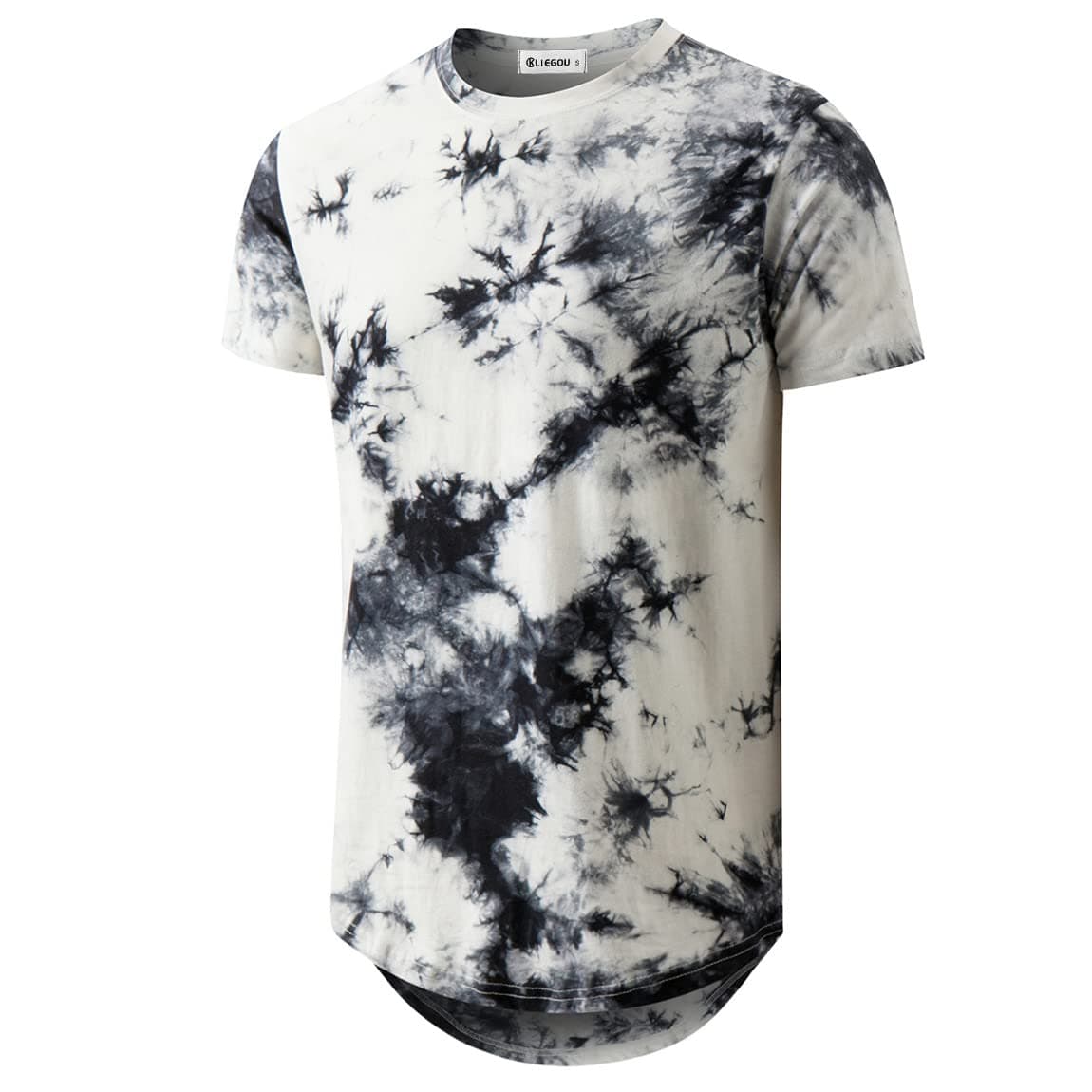 KLIEGOU Mens Hip Hop Tie-Dyed Hipster Curve Hem T-Shirt for Casual Wear Featuring Comfortable Fit and Unique Design in S
