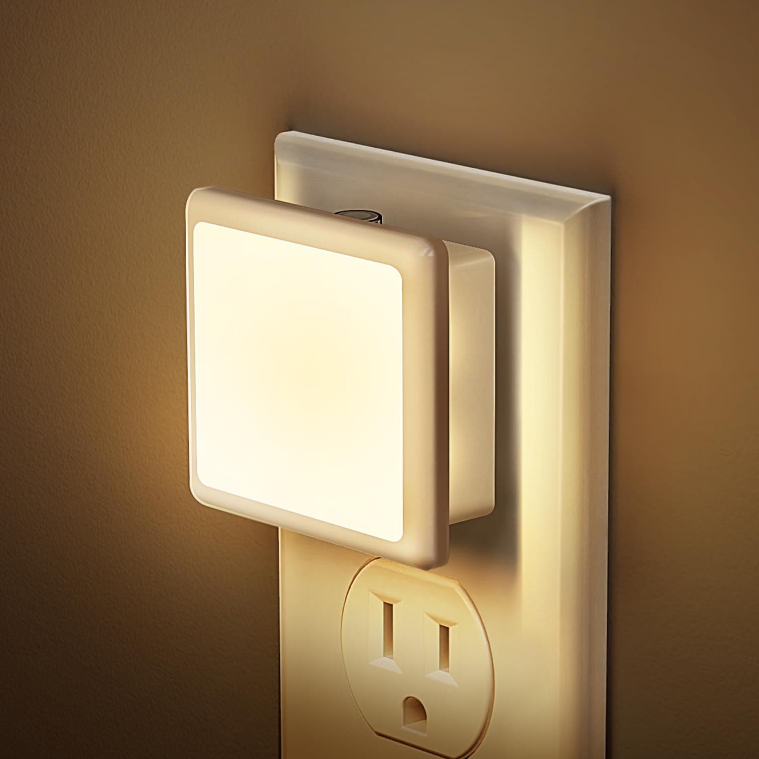 JandCase 2 Pack Night Lights for Bathroom and Hallway, Dusk-to-Dawn Sensor, Soft White LED 3000K