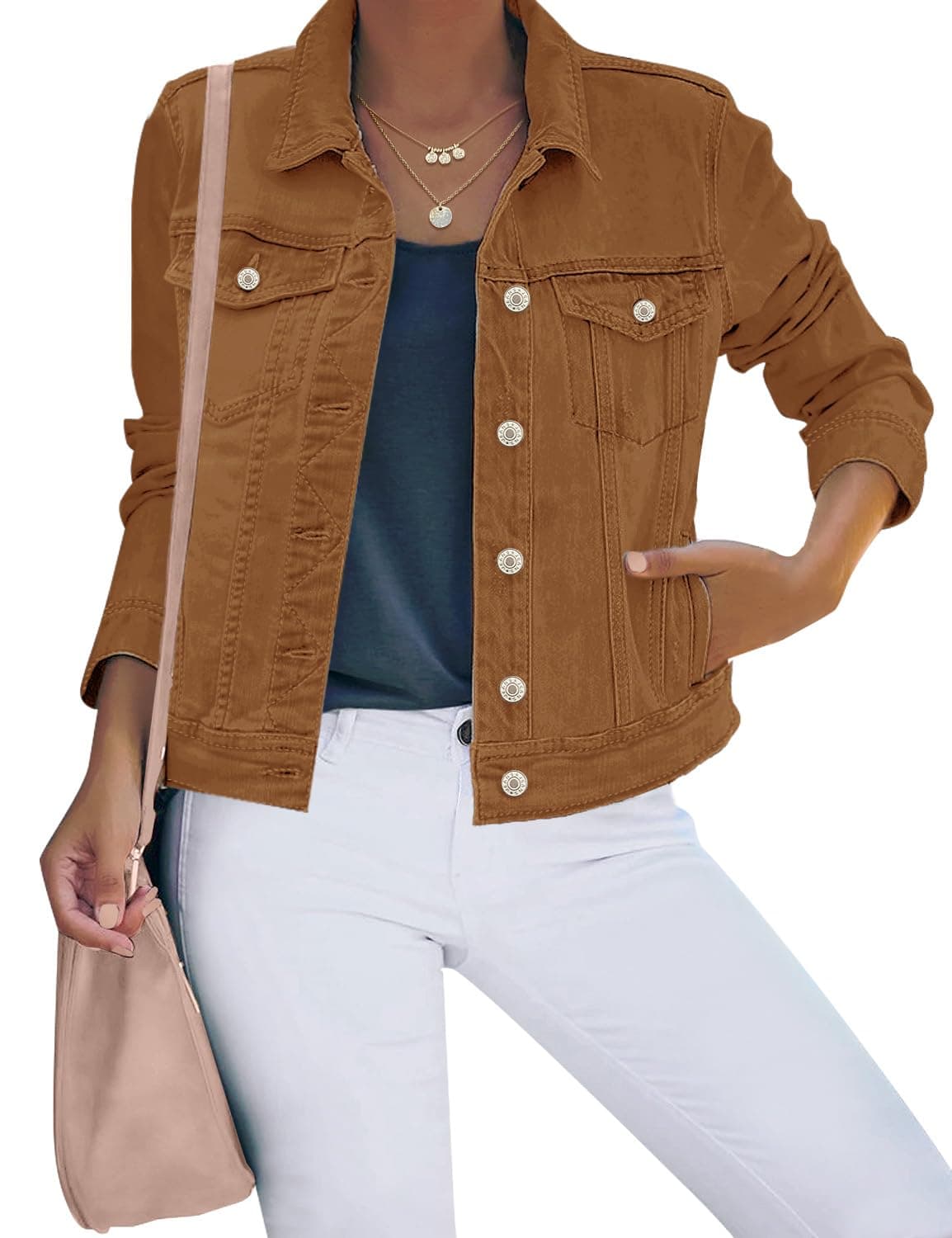 Luvamia Women's Stretch Fitted Long Sleeves Denim Jean Jacket for Casual Wear
| Luvamia Women's Basic Button Down Stret