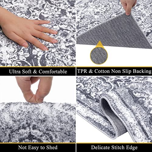Vaukki Non Slip Entryway Mat, Vintage Shaggy Soft Laundry Rug Runner for Bathroom and Bedroom (2' X 6', Grey) OEKO-TEX
