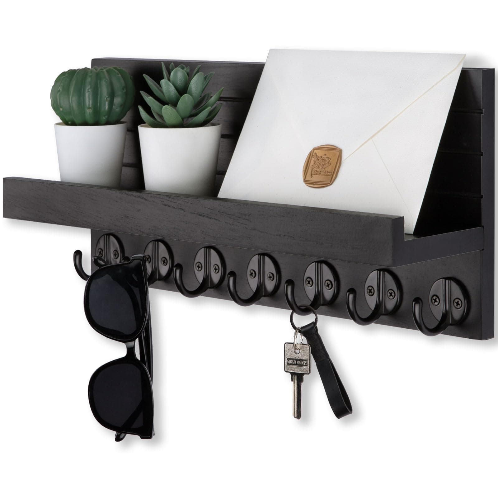 Entryway Key Holder Wall Mount with 7 Hooks for Sunglasses and Dog Leash
| Decorative Key and Mail Organizer Wall Mount
