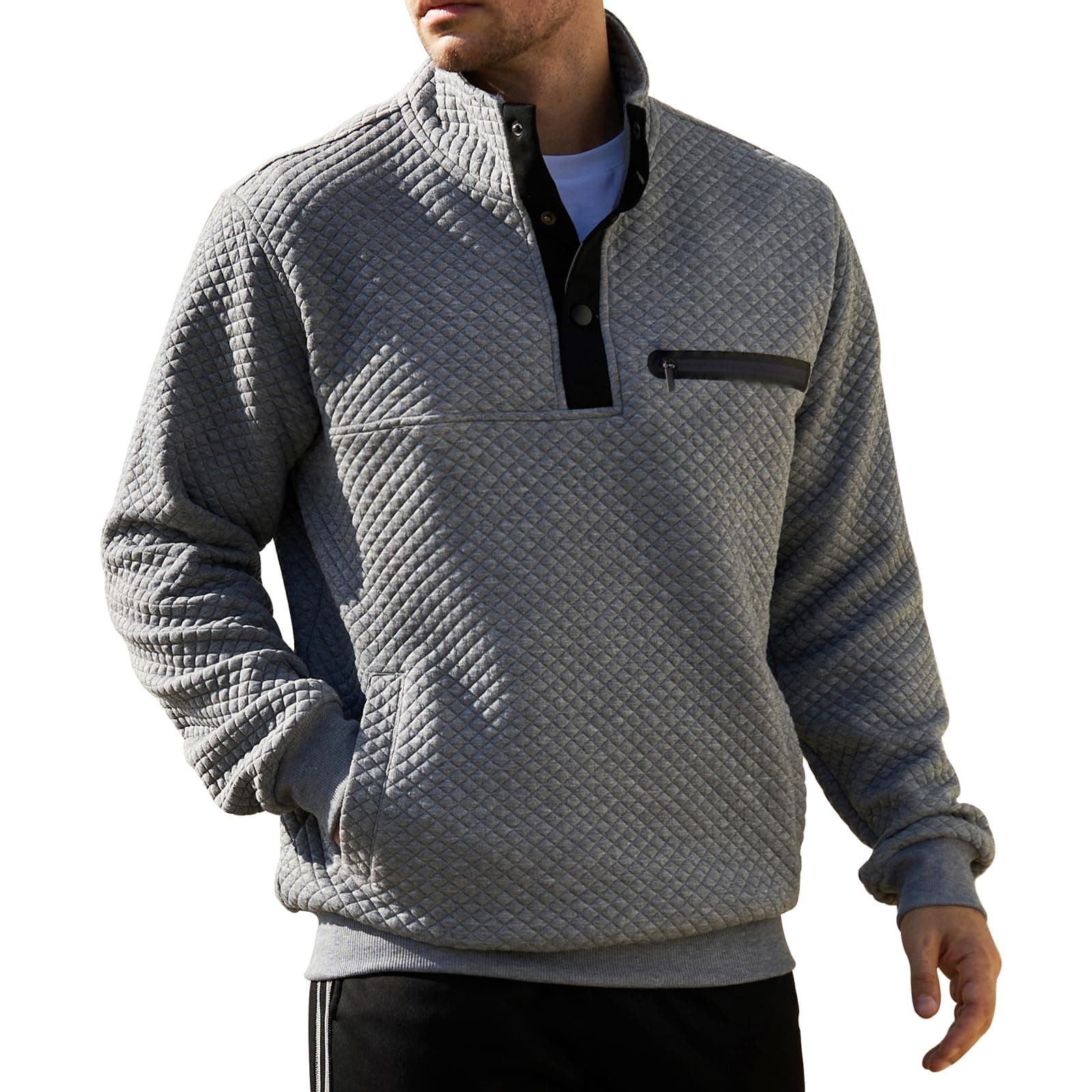 LBL Mens Fashion Sweatshirt with Stand Collar Button Pullover Pockets Leading the Better Life