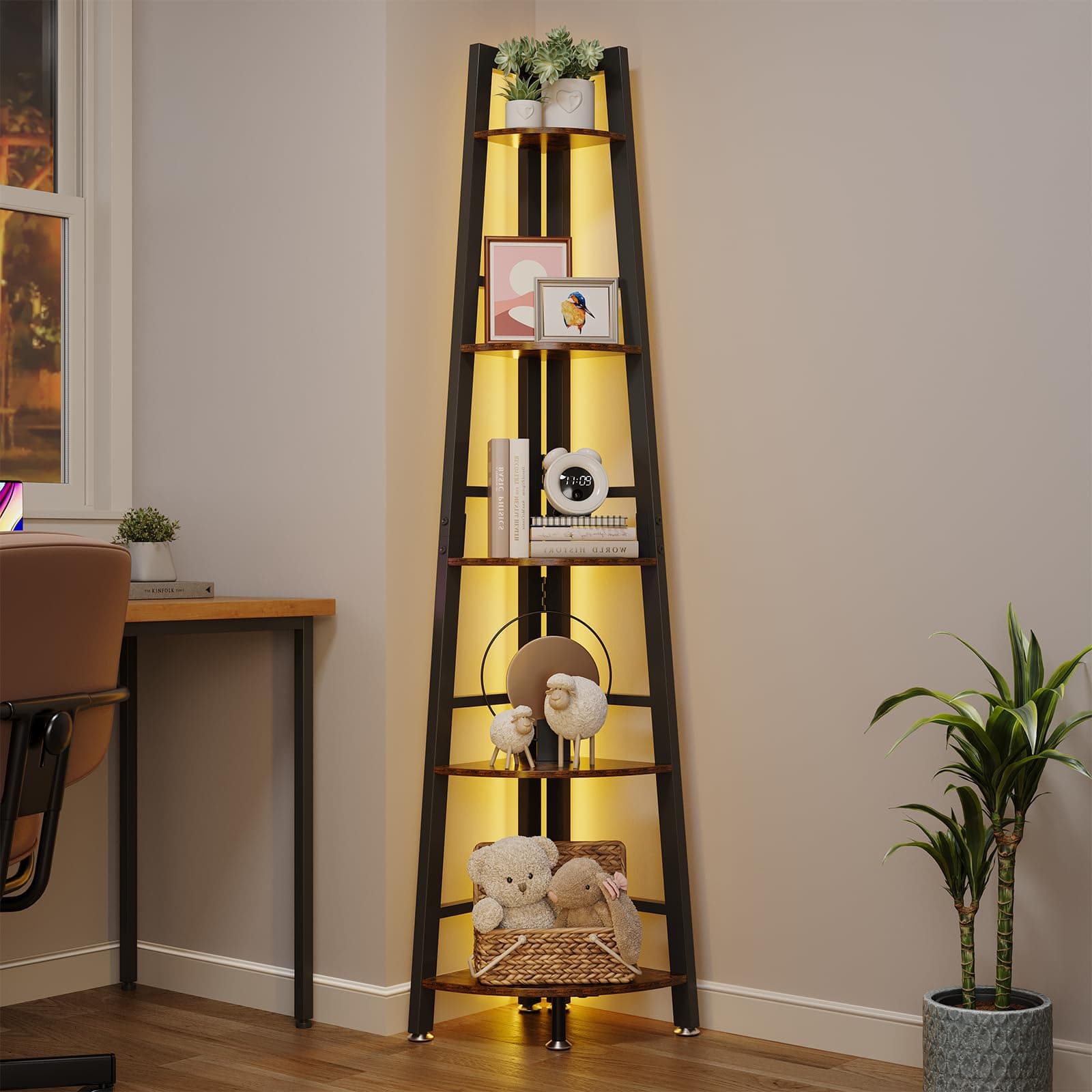 OtterOsis 5-Tier Heavy-Duty Corner Shelf Stand (Brown)
| OtterOsis 70 Inch Tall Display Shelf with LED Light (Brown)
|
