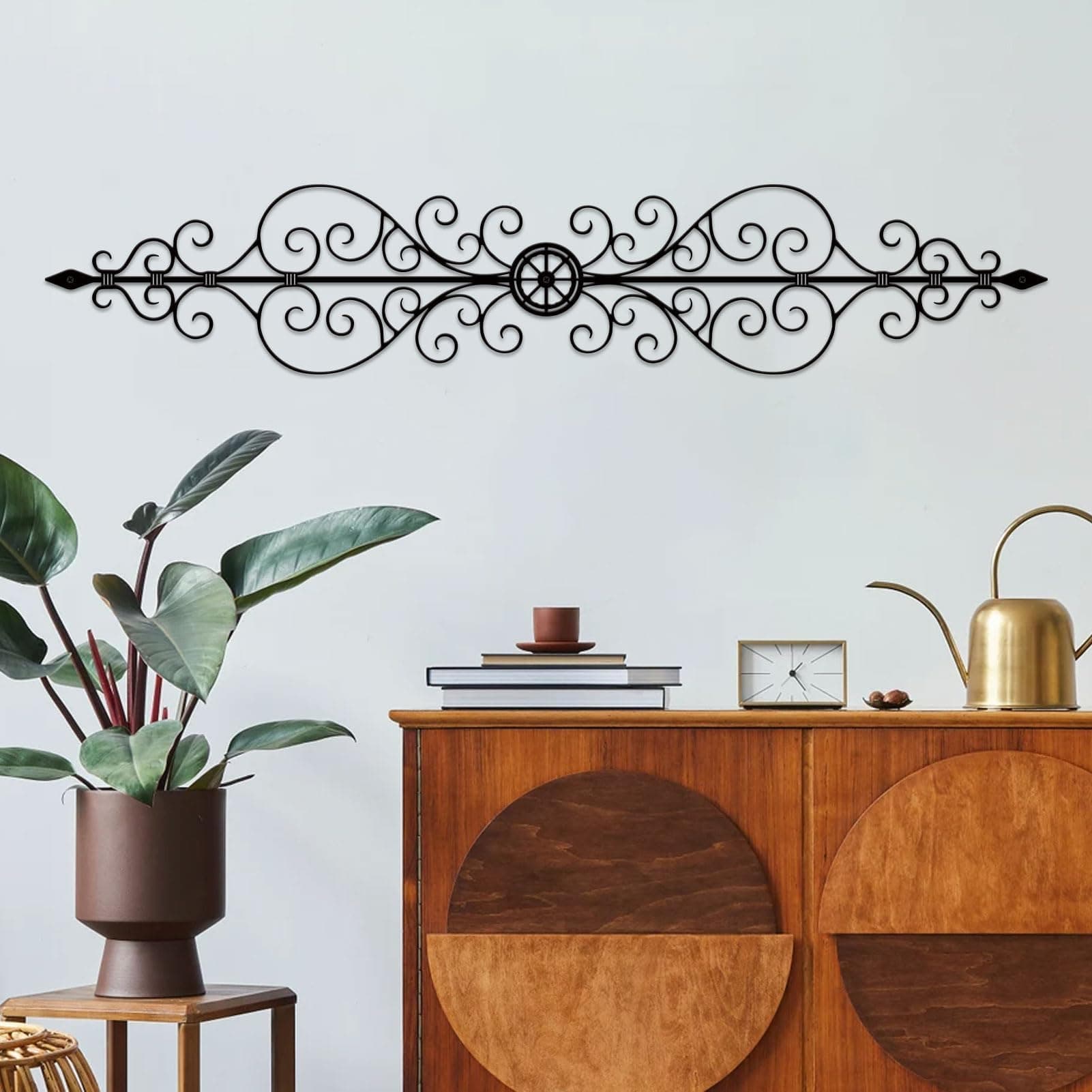 Ruelen Metal Scroll Wall Decor Rustic Iron Wall Medallion for Home Living Room Decor Small Traditional Metal Scroll ArtA