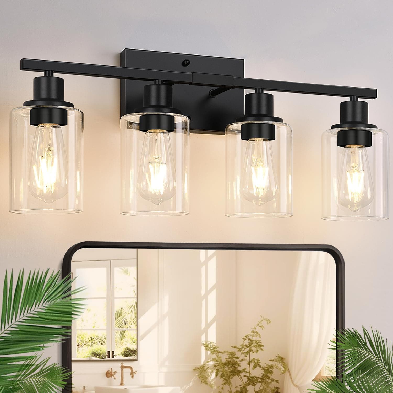 4-Light Bathroom Light Fixtures, Matte Black Modern Vanity Lights for Bathroom Mirror Living Room Cabinet Bedroom Porch