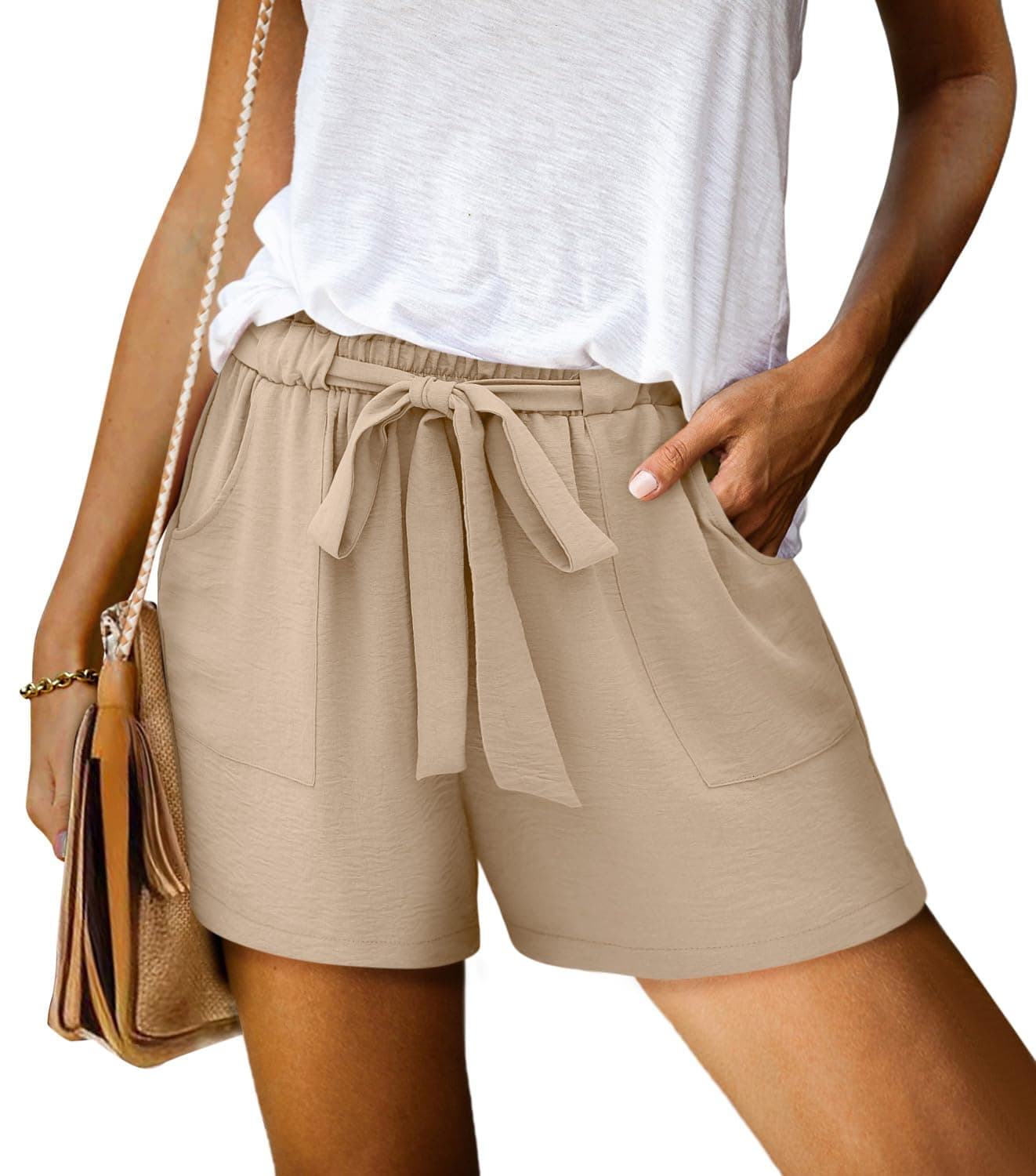 KISSMODA Women's Summer Shorts with Pockets Lightweight High-Waisted Adjustable Tie Knot Loose Casual Short
| KISSMODA