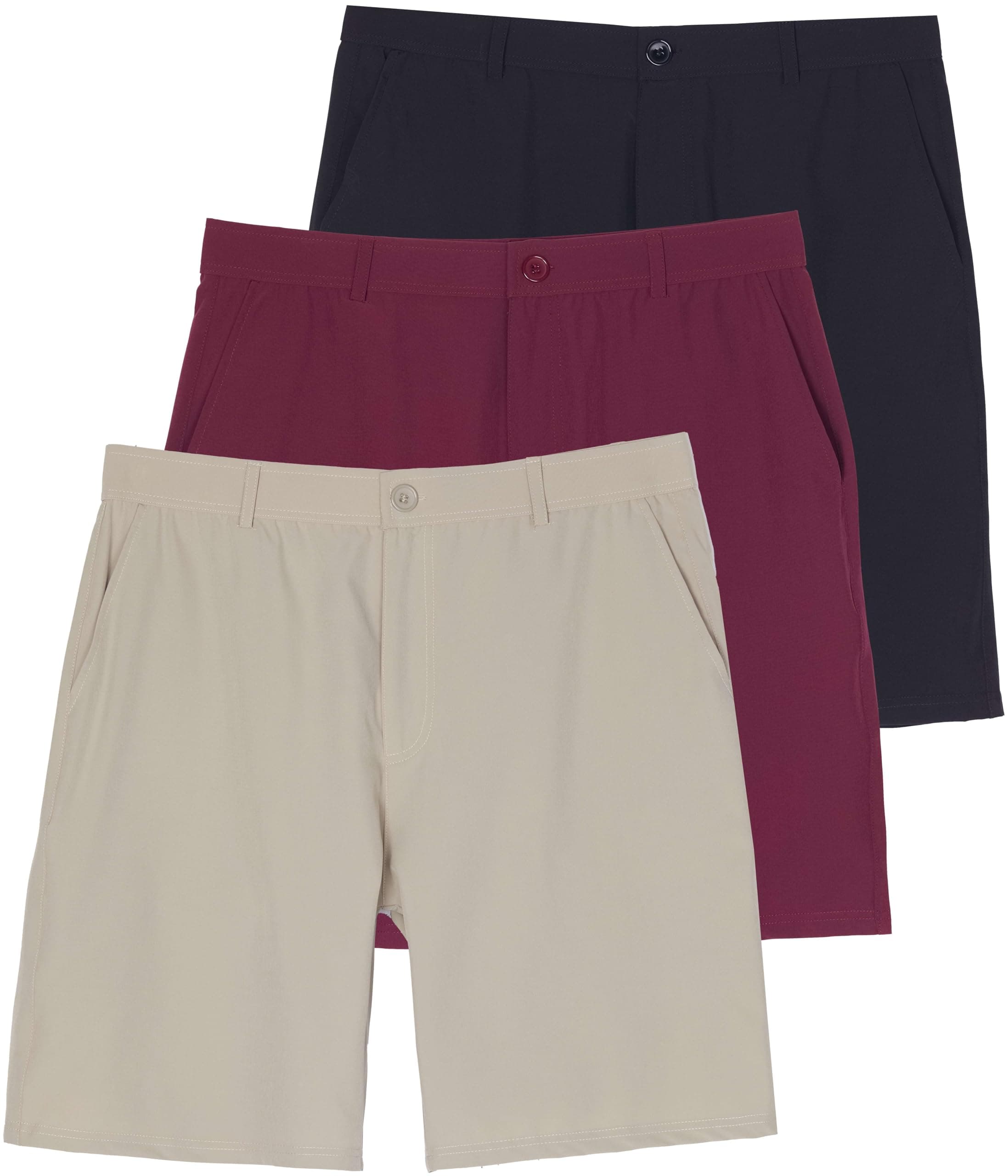 Real Essentials 3 Pack Mens 9" Golf Shorts Pockets - Flat Front Casual Work Workout Active Hiking Sport