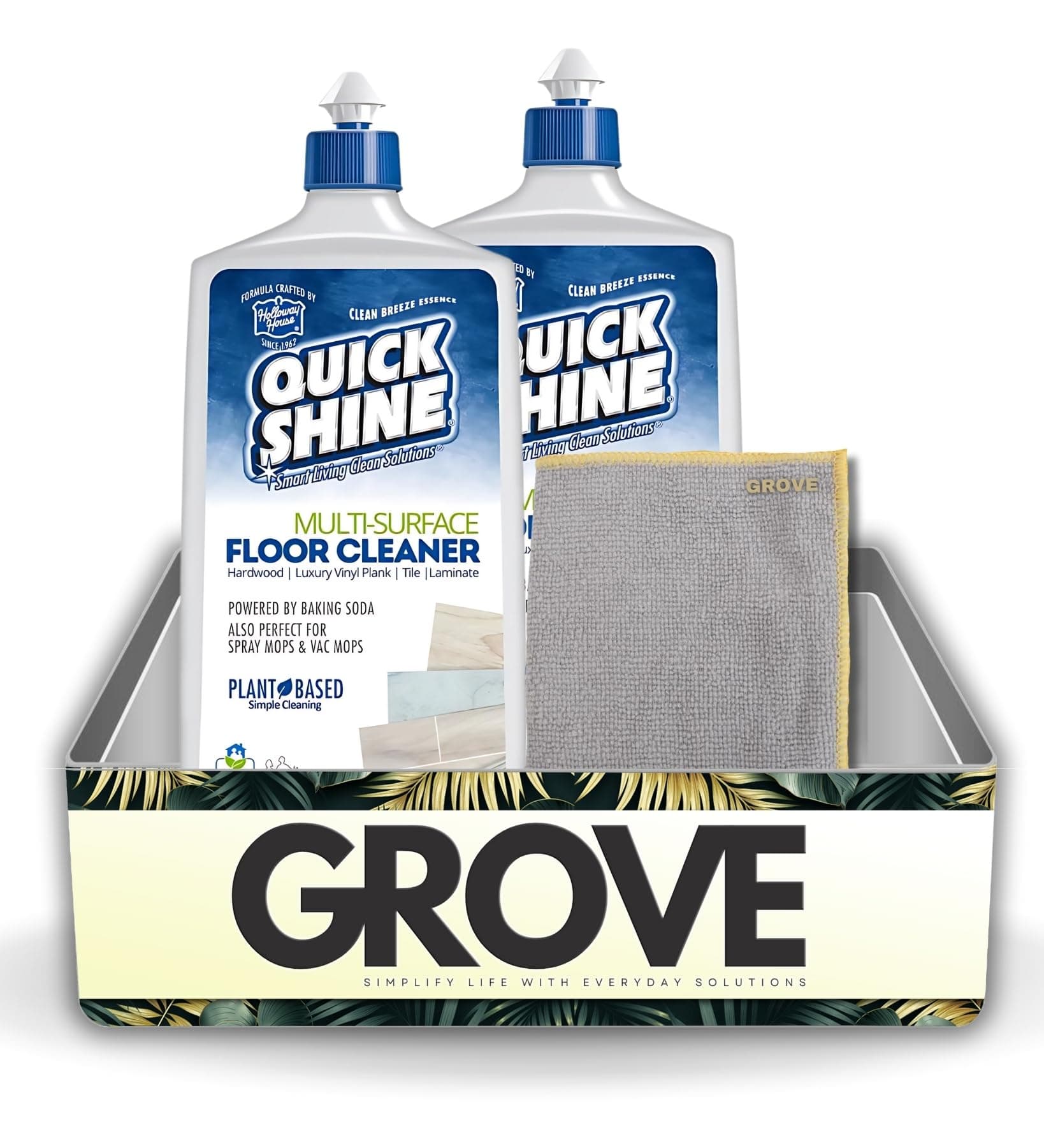 Grove Quick Shine Multi-Surface Floor Cleaner - Laminate, Vinyl, Wood Floors - No Bucket, Rinse-Free - 27 oz Bundle + Mi