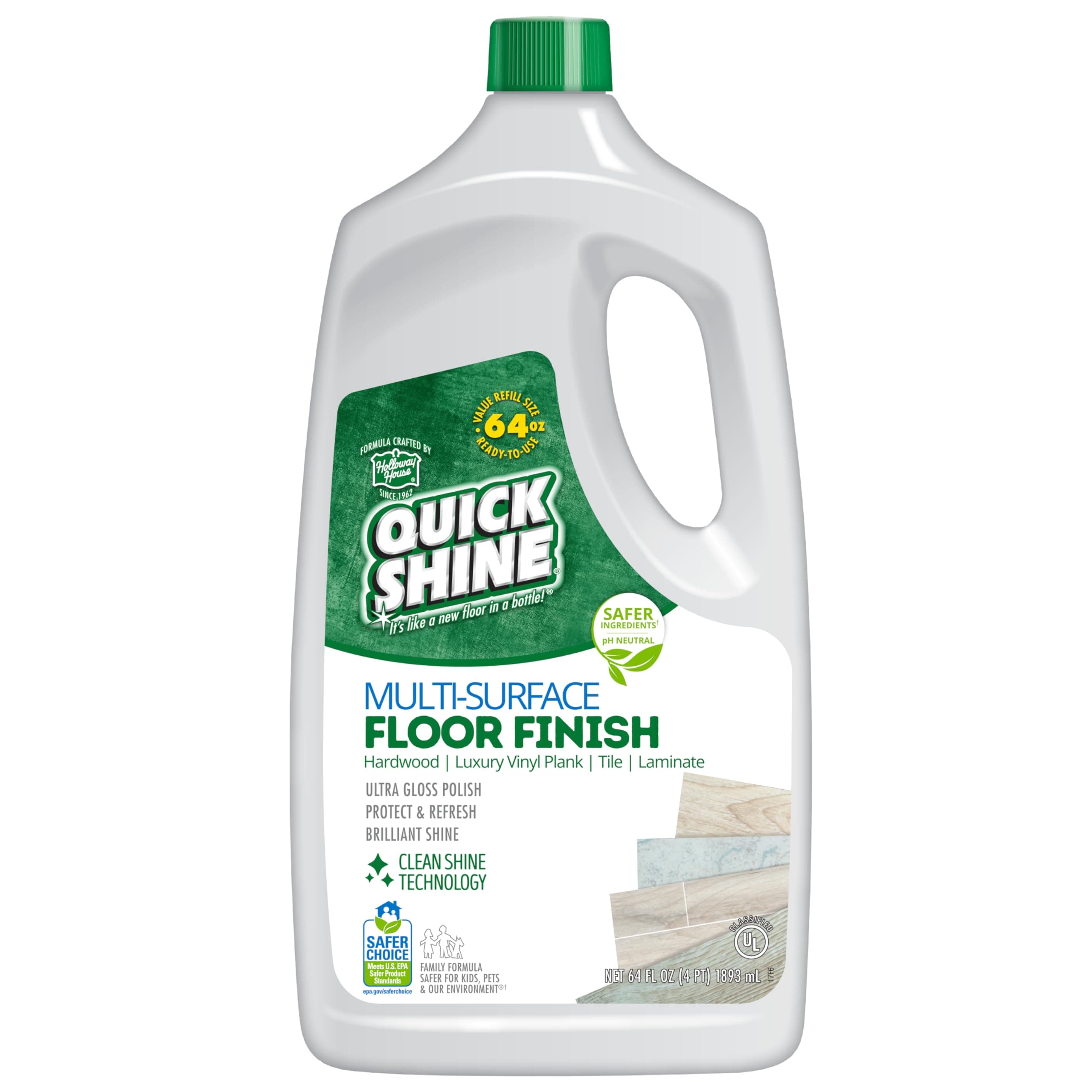 Quick Shine Multi Surface Floor Finish 64oz for Hardwood, Laminate, LVT, Tile & Stone | Shine-Protect-Refresh with Clean