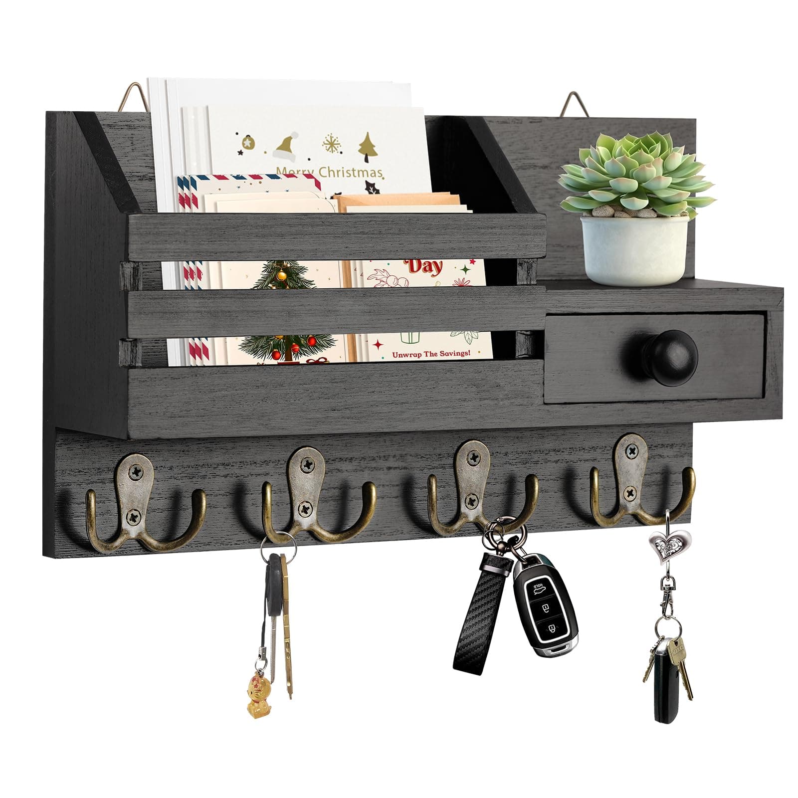 Black Wooden Adhesive Mail and Key Organizer with Drawer for Wall Mount
| Wall Mount Wooden Adhesive Key Holder with Dr