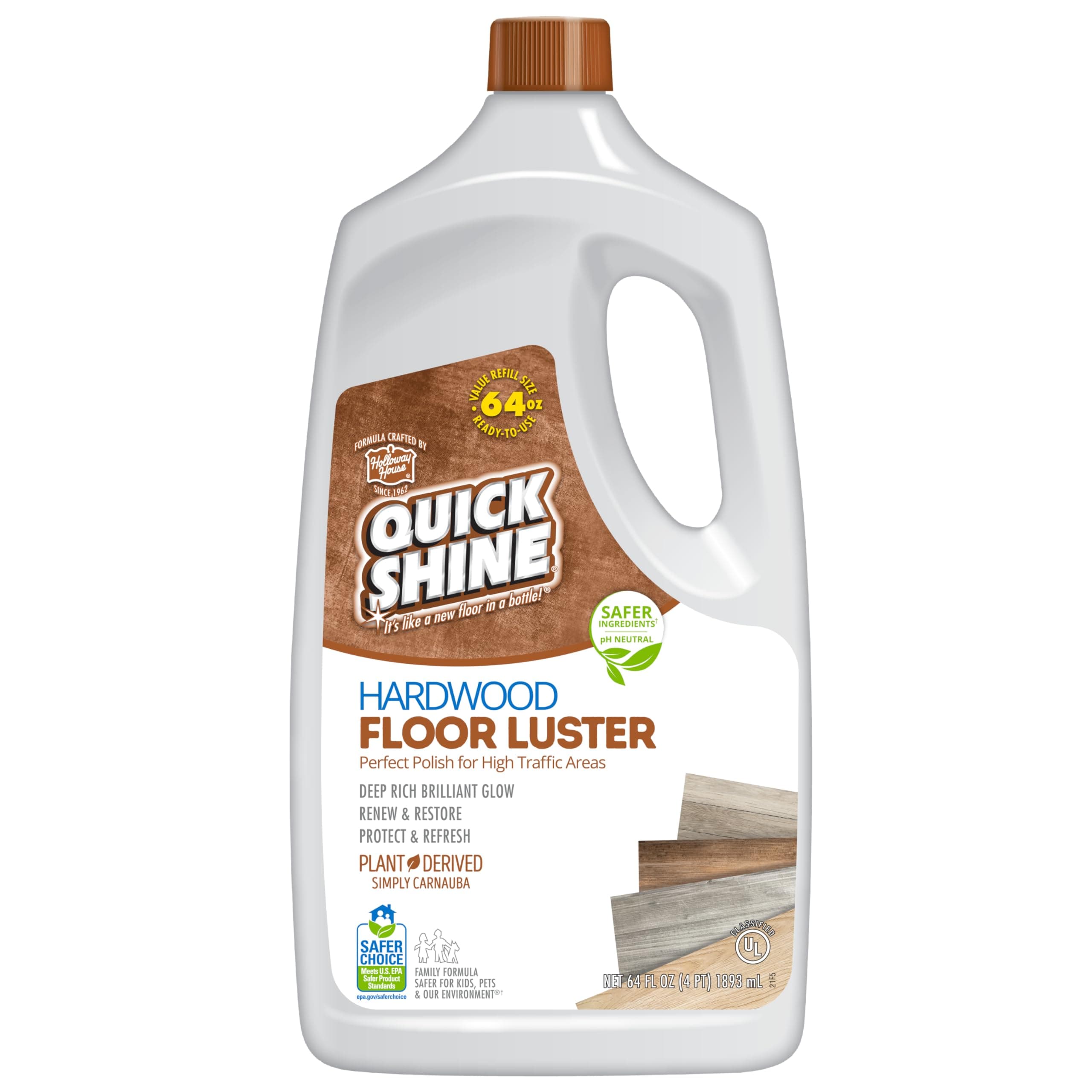 Quick Shine Hardwood Floor Luster-Polish | Plant-Derived w/Carnauba | Safer Choice, No PFAS, pH Neutral | Ready to Use F