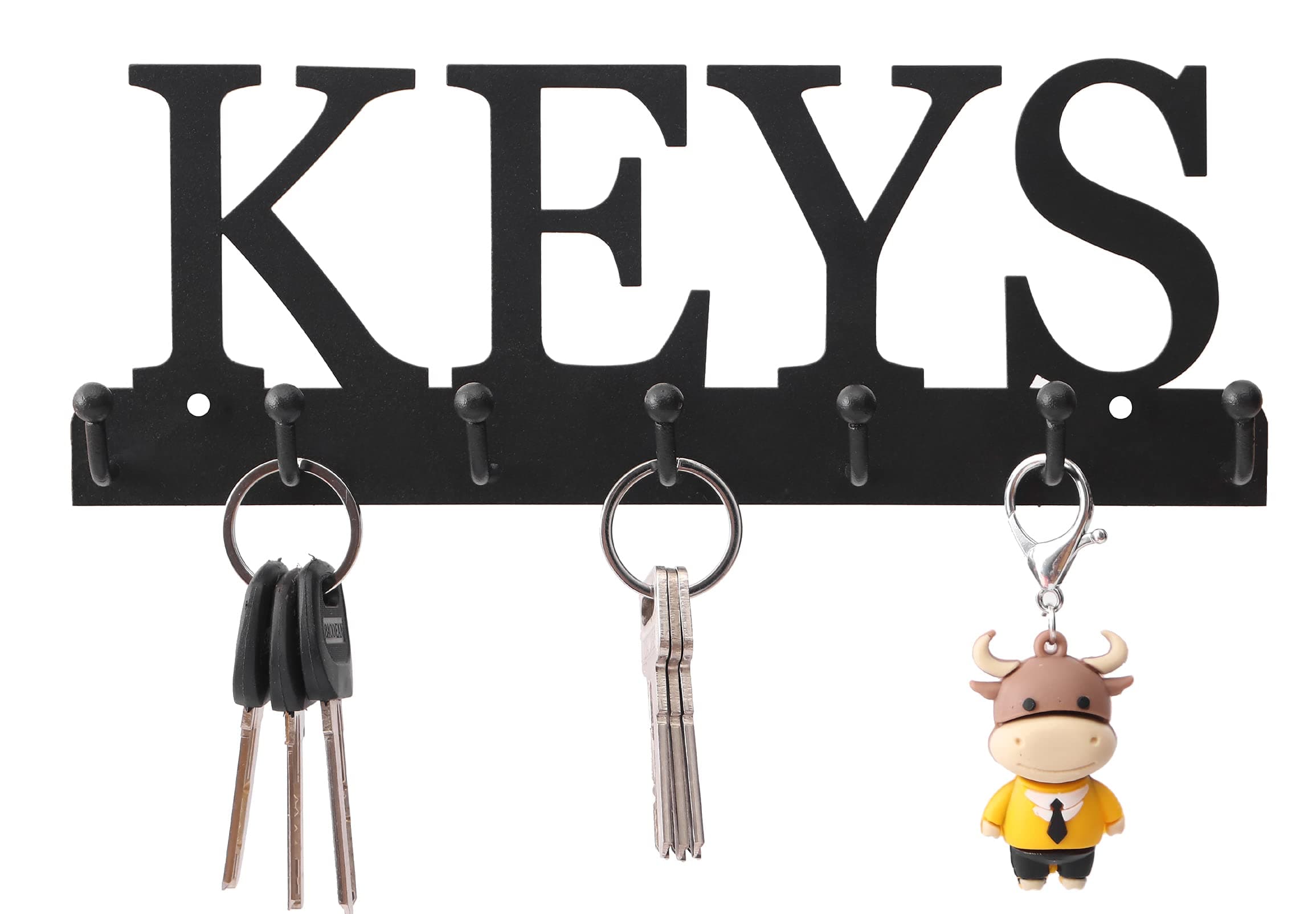 Black Metal Wall Mounted Key Holder for Entryway Decorative Organizer with 7 Hooks Office Wall Rack Hanger 10X|7 Inches