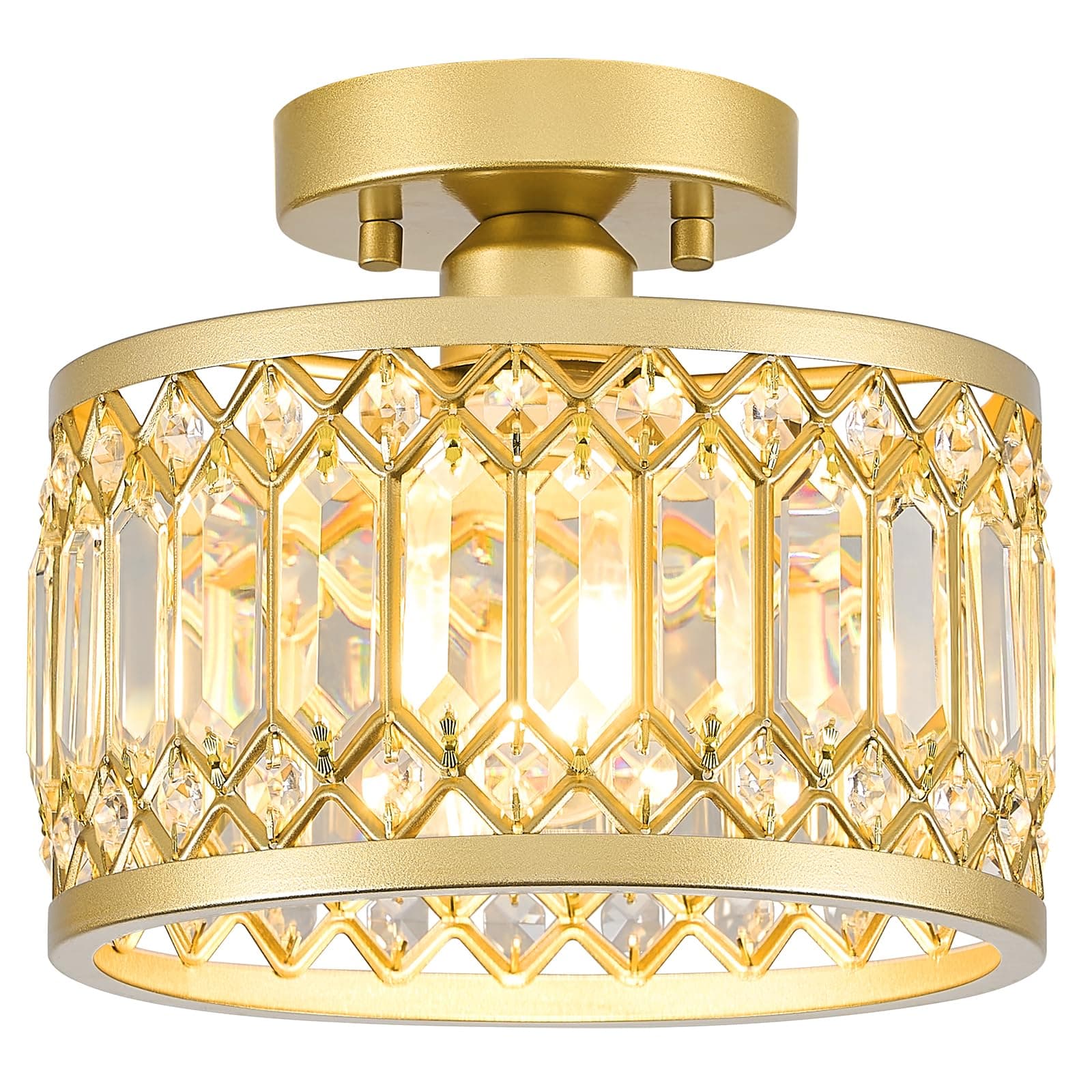 Crystal Ceiling Light Fixture, Modern Semi Flush Mount Gold Lighting Fixtures for Hallway and Kitchen
Crystal Ceiling Li