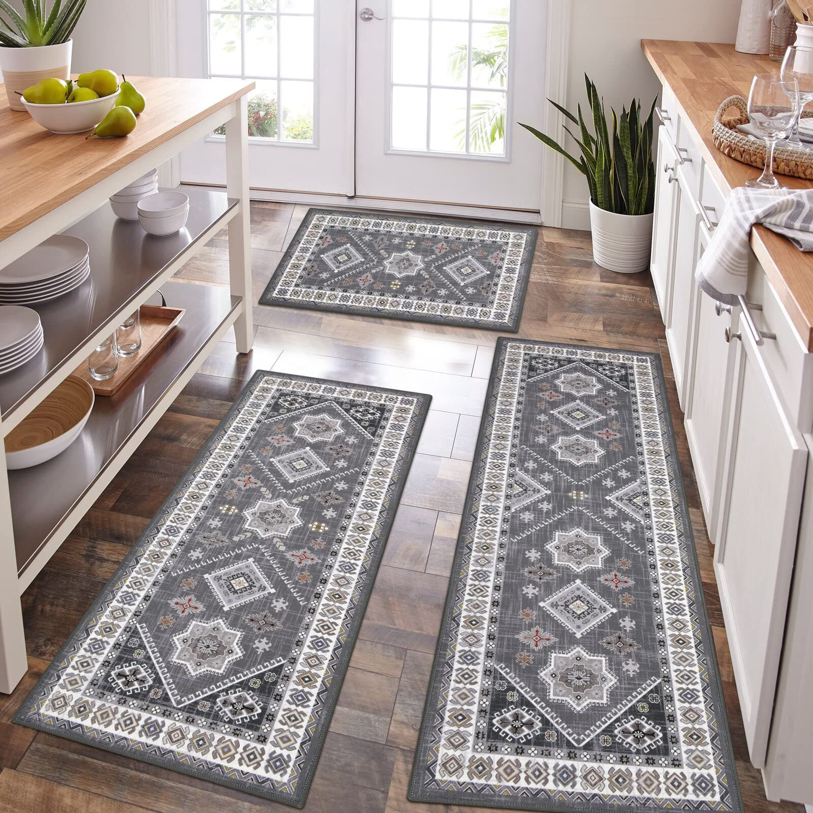 HEBE Boho Kitchen Rug Sets for Floor Non Slip and Washable Mats
| HEBE 3 Piece Kitchen Rug Set for Hallway and Laundry