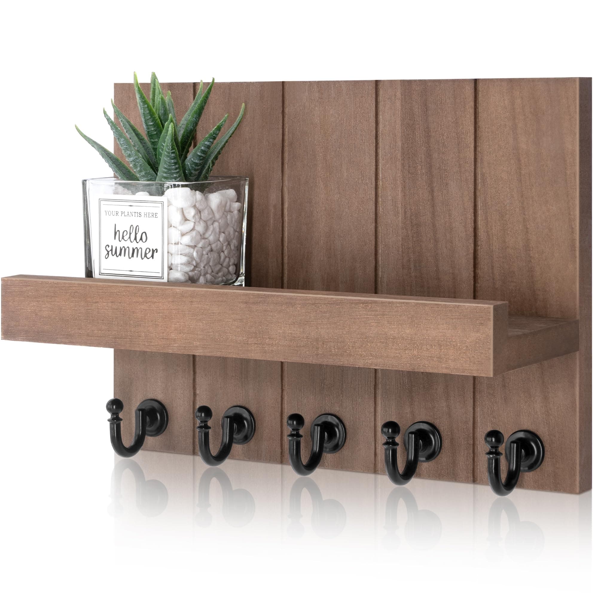 Rustic Key Holder with Shelf for Farmhouse Decor - Living Room Organizing Hook (Retro Brown, |54" D x 10" W x 7.28" H)