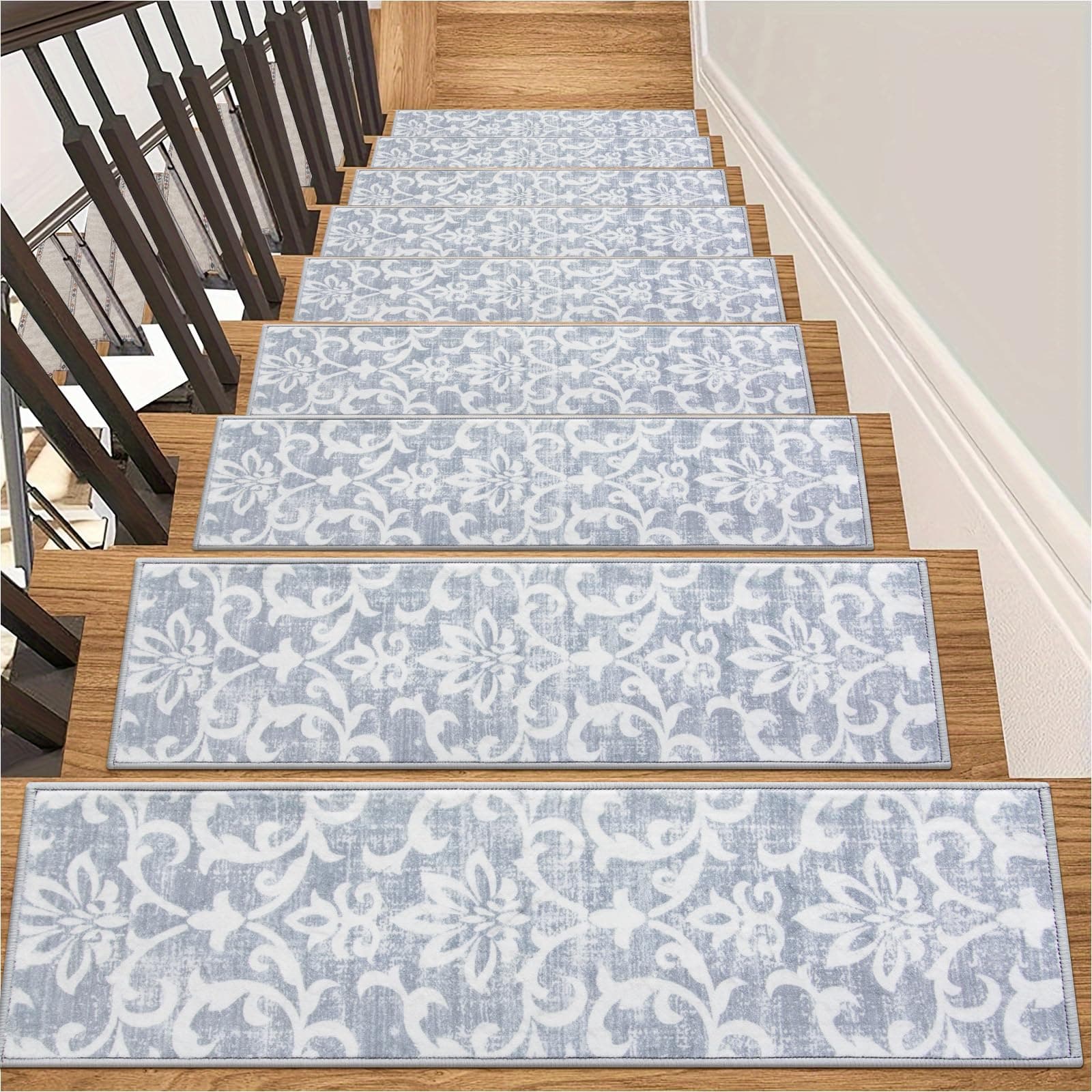 Lahome Non Slip Carpet Stair Treads for Wooden Steps Indoor, 15 Pack 8" X 30", Grey for Kids Pets Elders