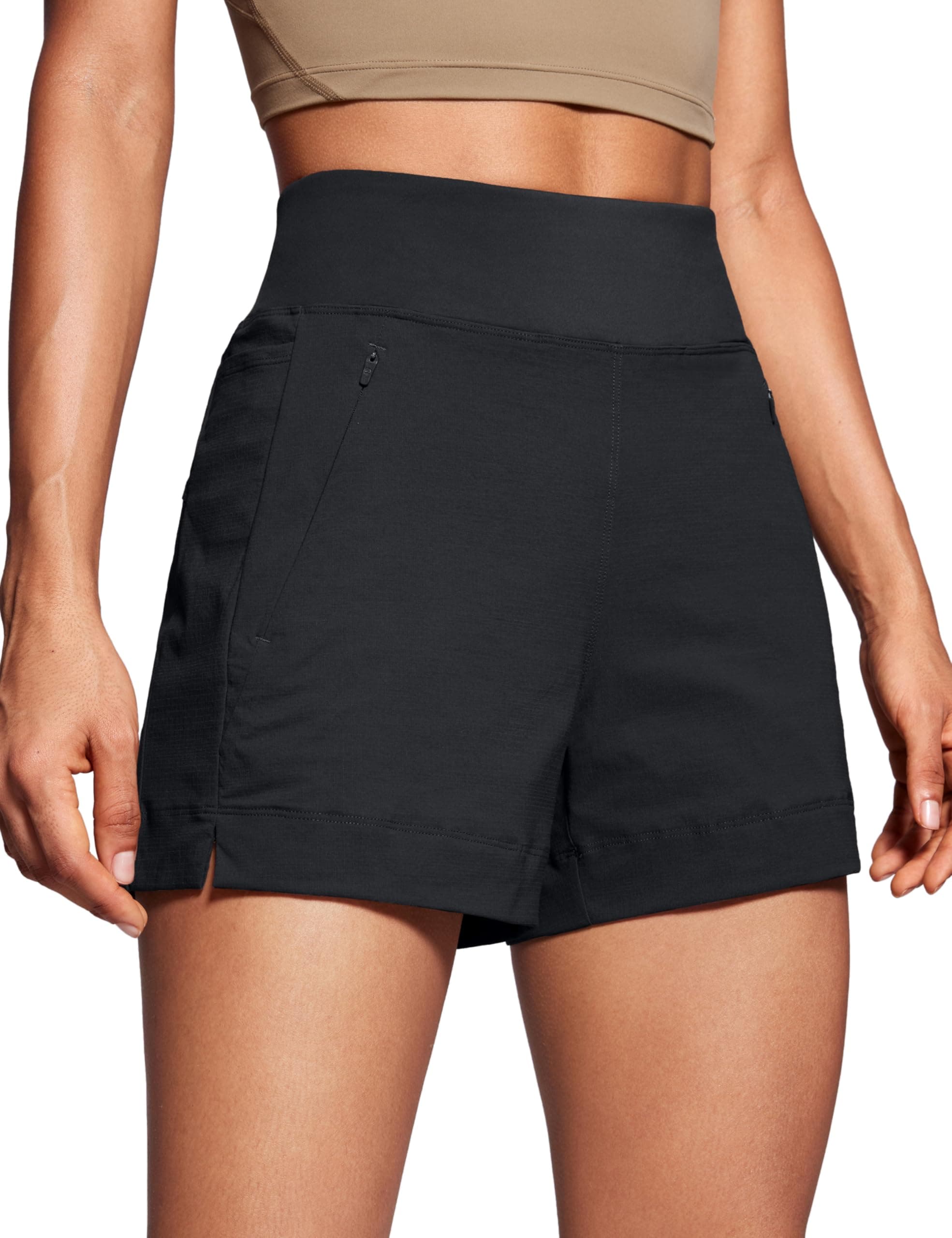 CRZ YOGA Women's Lightweight Mid Rise Hiking Shorts - Stretch for Comfortable Summer Travel Outdoor Activities with Zip