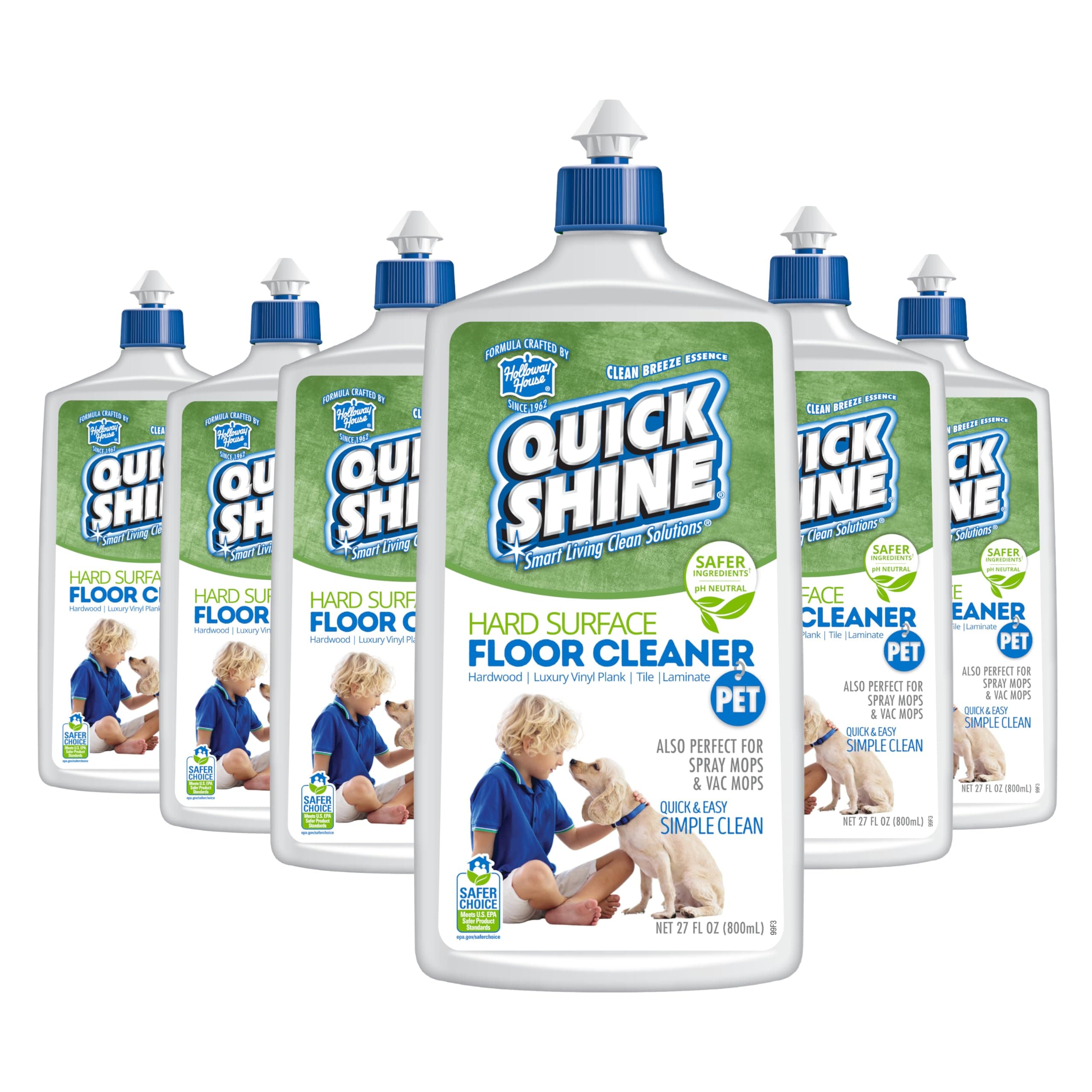 Quick Shine Plant Based Pet Floor Cleaner 27 oz, 6Pk | Removes Dirt, Streak Free, No Rinse | Hardwood, Laminate, LVT & T