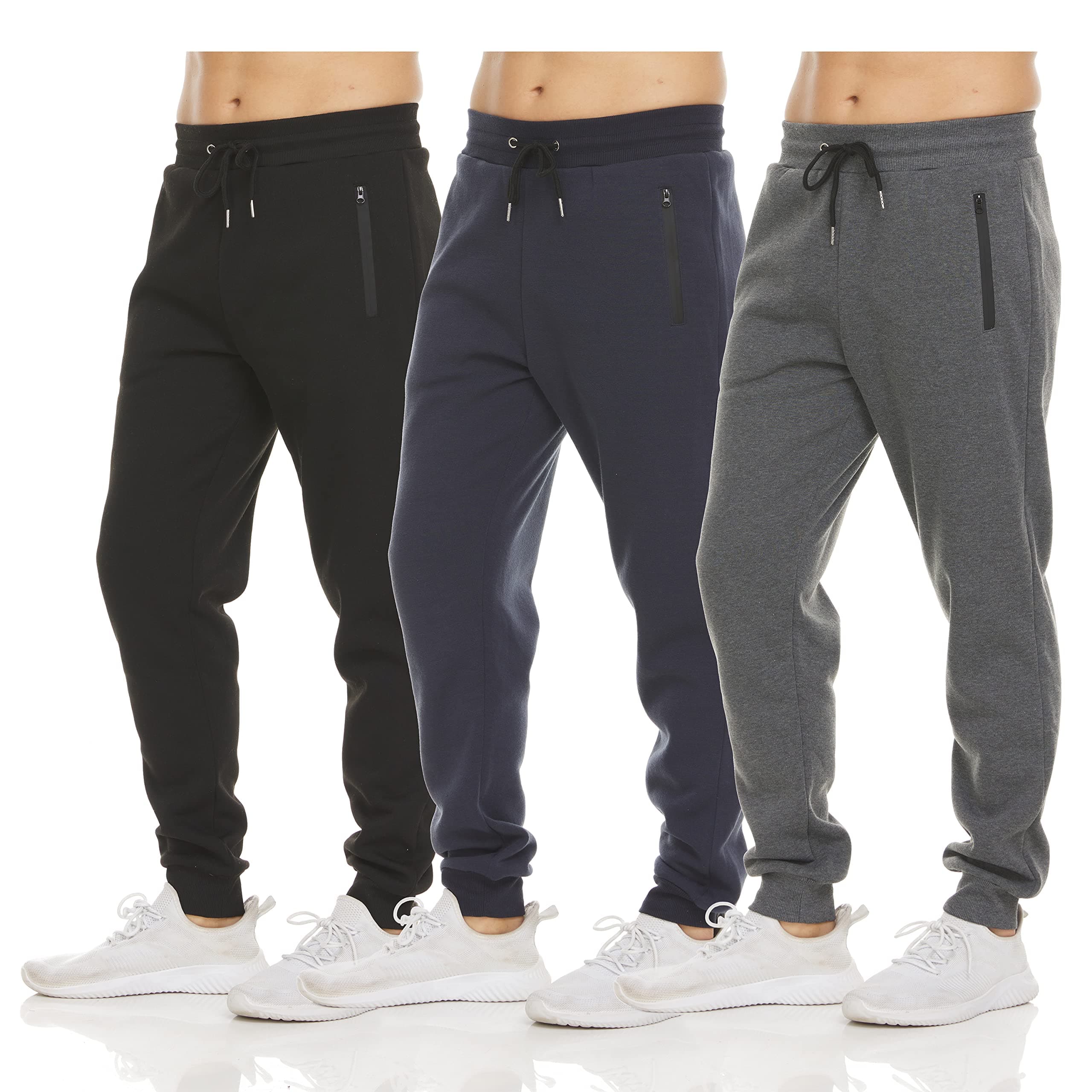 PURE CHAMP Mens Fleece Jogger Sweatpants with Zipper Pocket and Drawstring Size S-3XL for Workout and Everyday Use