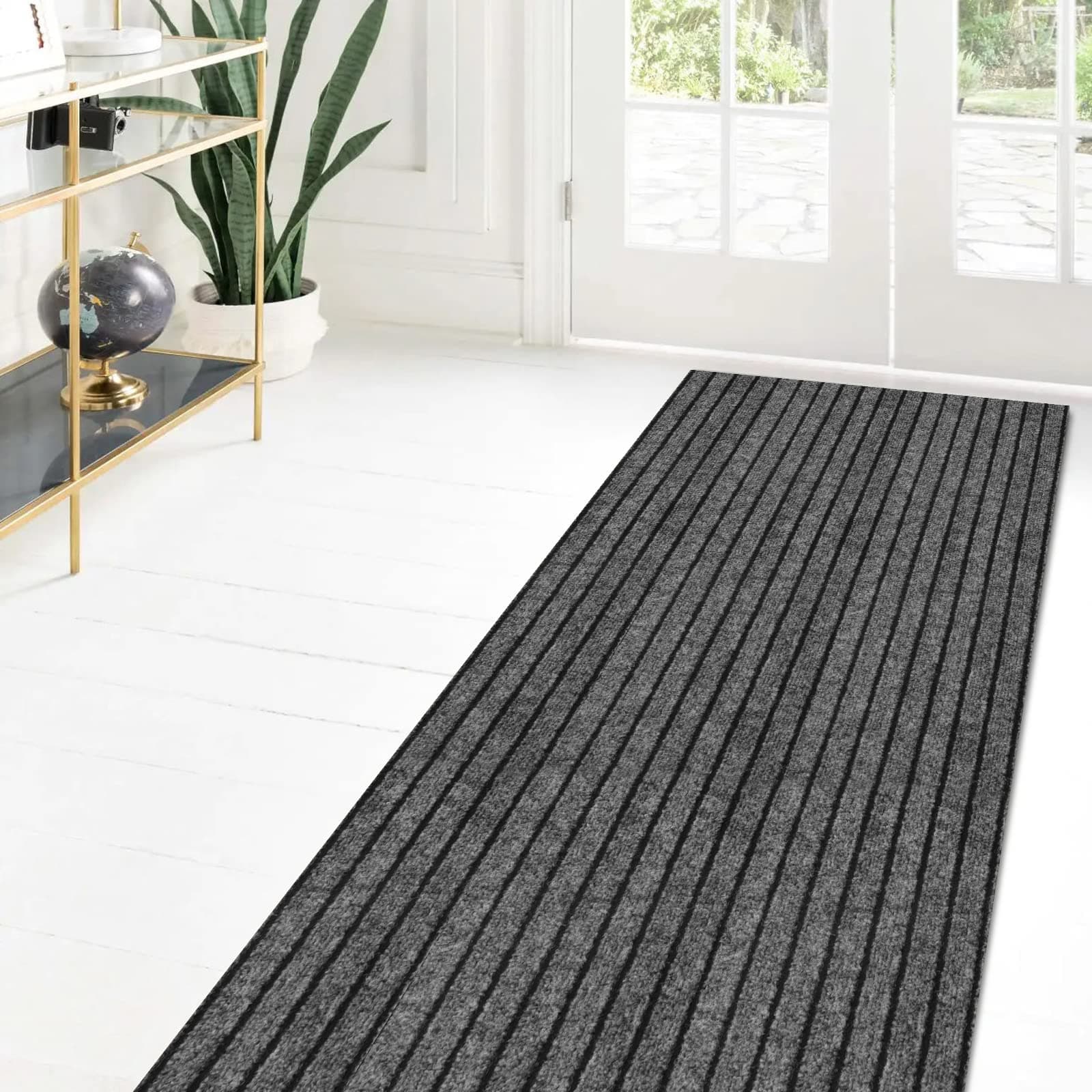 ZGR Custom Size Runner Rug 2 ft x 6 ft Gray with Black Stripe Non-Slip Rubber Backing for Hallway Kitchen Garage Laundry