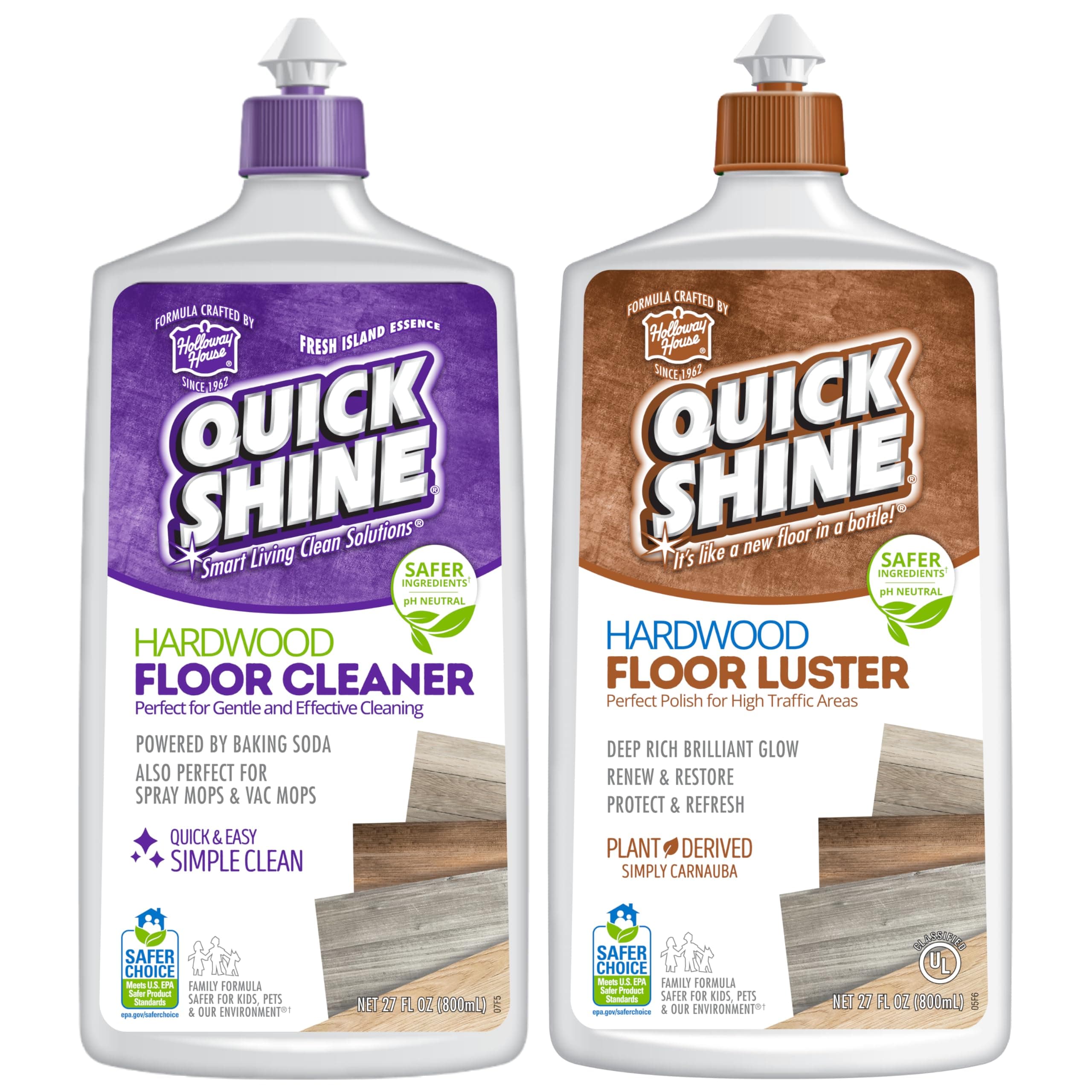 Quick Shine Hardwood Floor Cleaner & Polish - Removes Scratches, Safer Choice, U.S. EPA Certified 2-27oz Bottles  
Quick