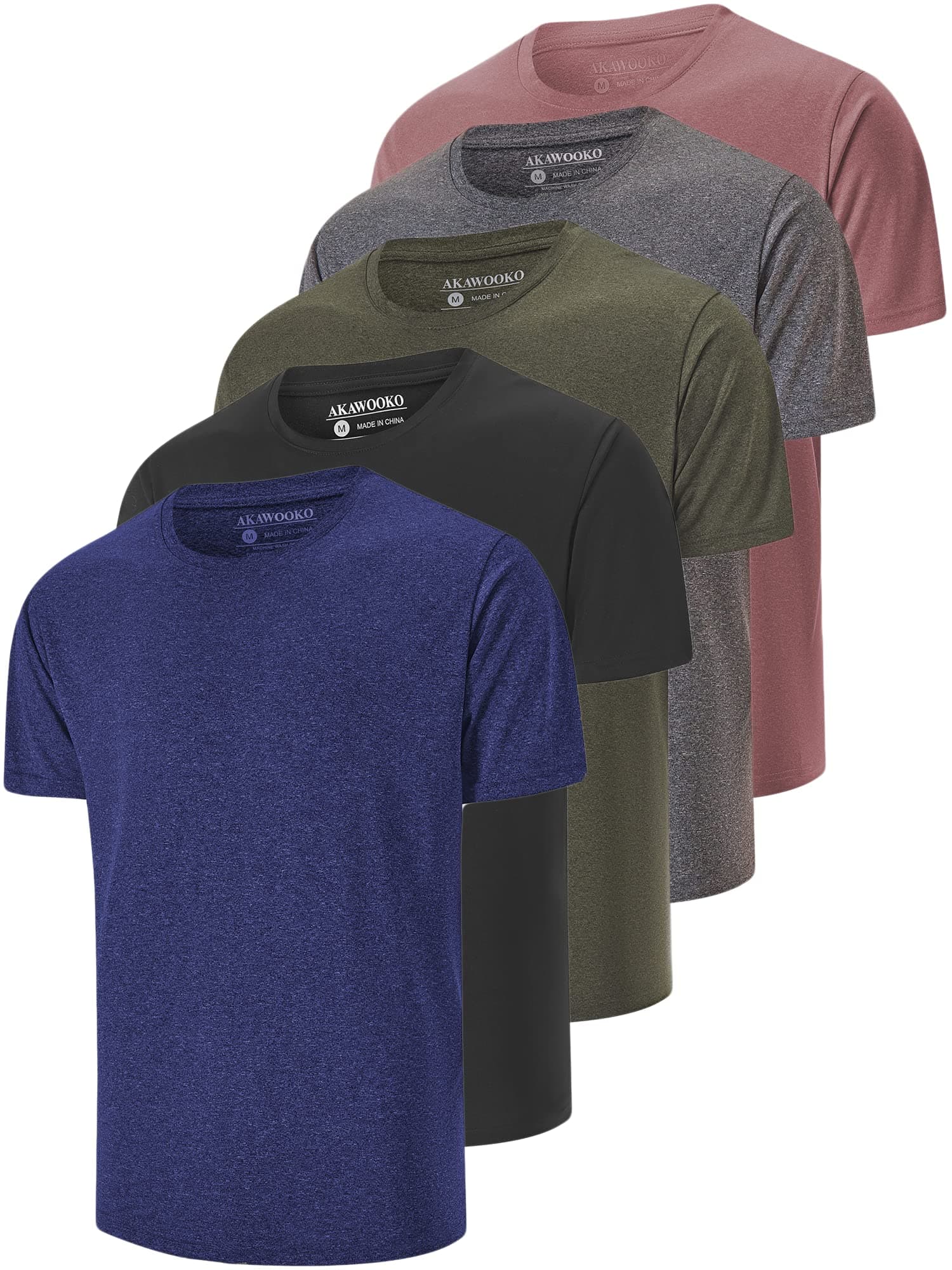AKAWOOKO Men's Dry Fit T Shirts for Running and Gym Workout
| AKAWOOKO 5 Pack Short Sleeve Tee Shirts for Men Athletes
