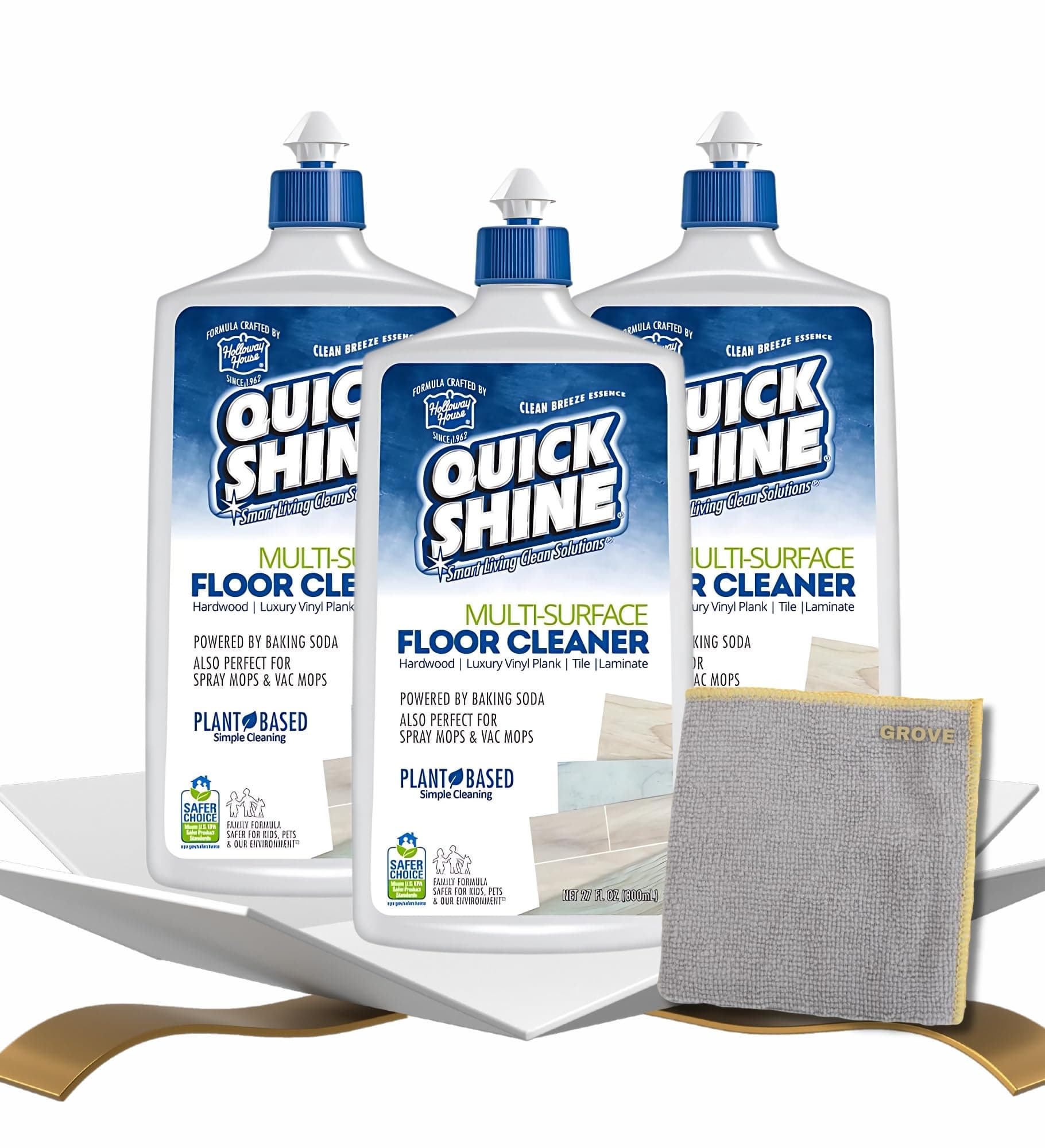 GROVE Quick Shine Multi-Surface Floor Cleaner Liquid 27 oz - No Bucket, Rinse-Free Cleaner for Laminate, Vinyl, and Wood