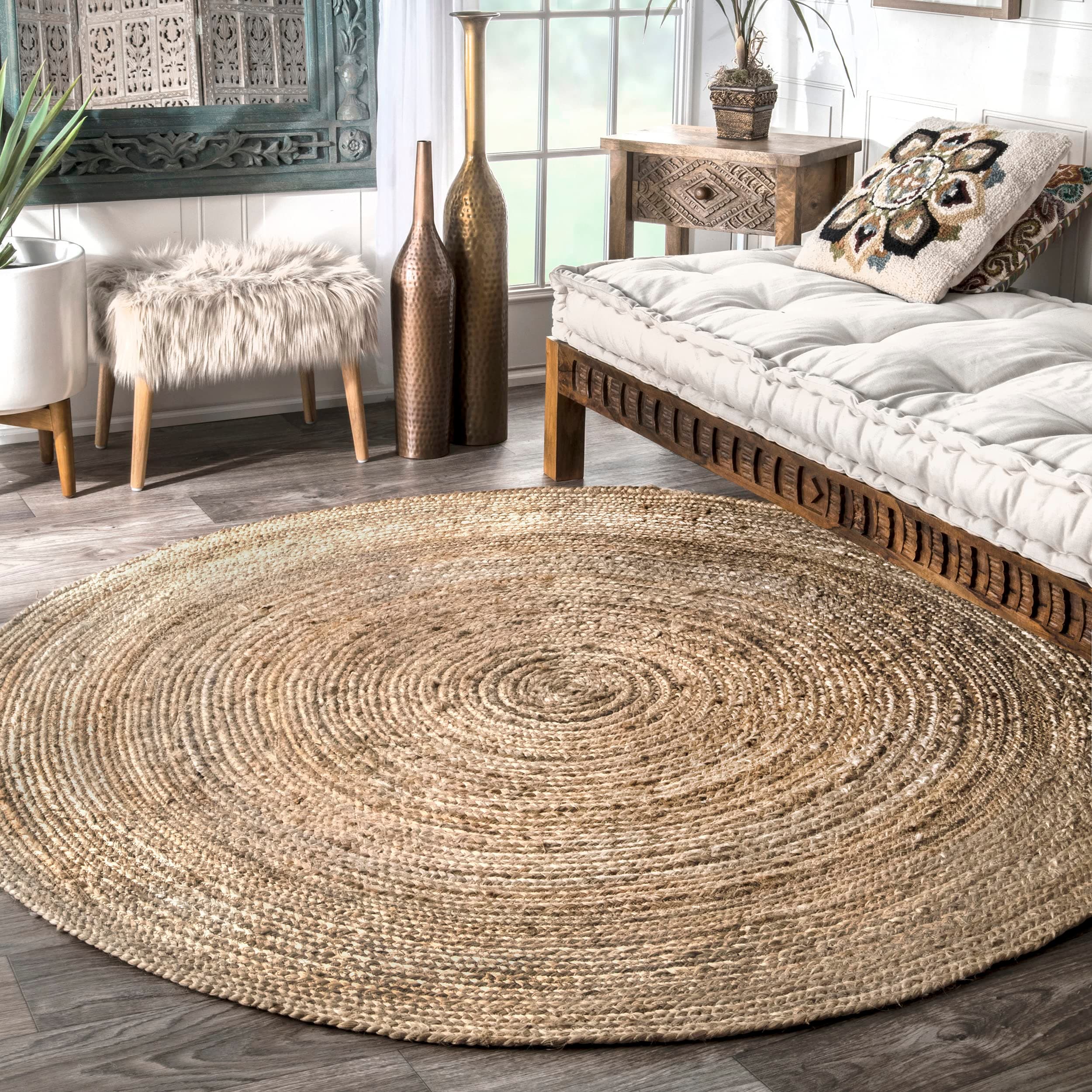 nuLOOM 6 Round Rigo Jute Hand Woven Area Rug, Natural, For Living Room & Bedroom, Farmhouse Design, Natural Fiber, 3x5 F