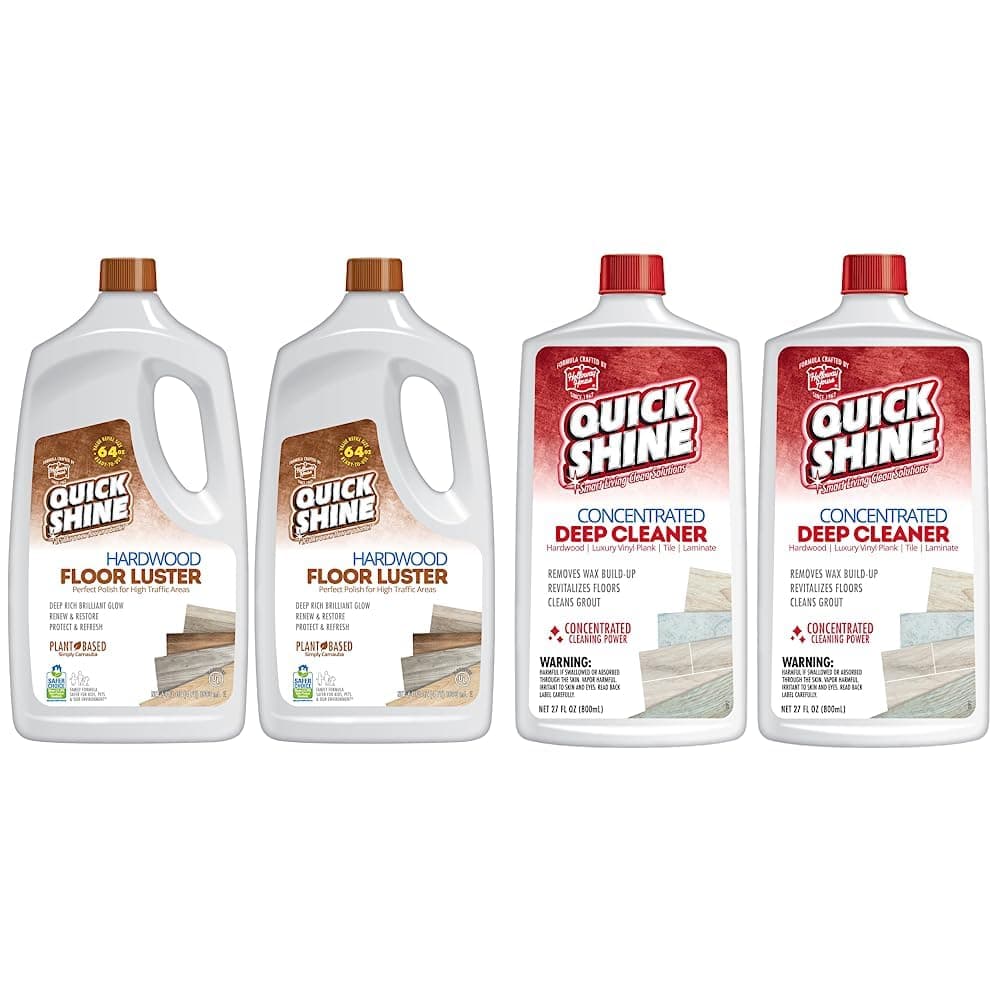 Quick Shine Plant-Based Hardwood Floor Cleaner & Polish 64oz, 2Pk | Carnauba Wax | Simply Squirt & Spread | No Refinish