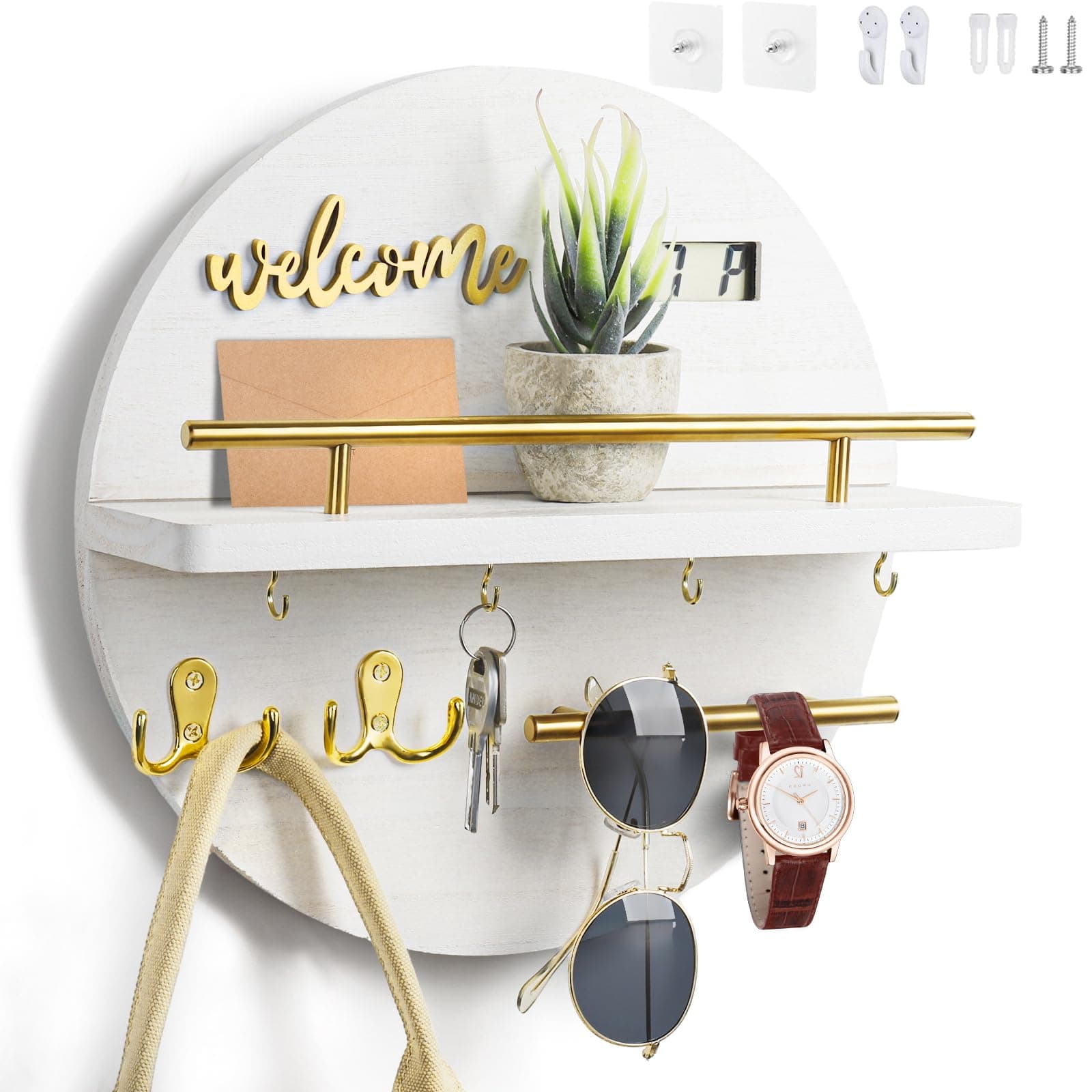 Round Wooden Key Holder for Wall Entryway Mudroom Organizer
