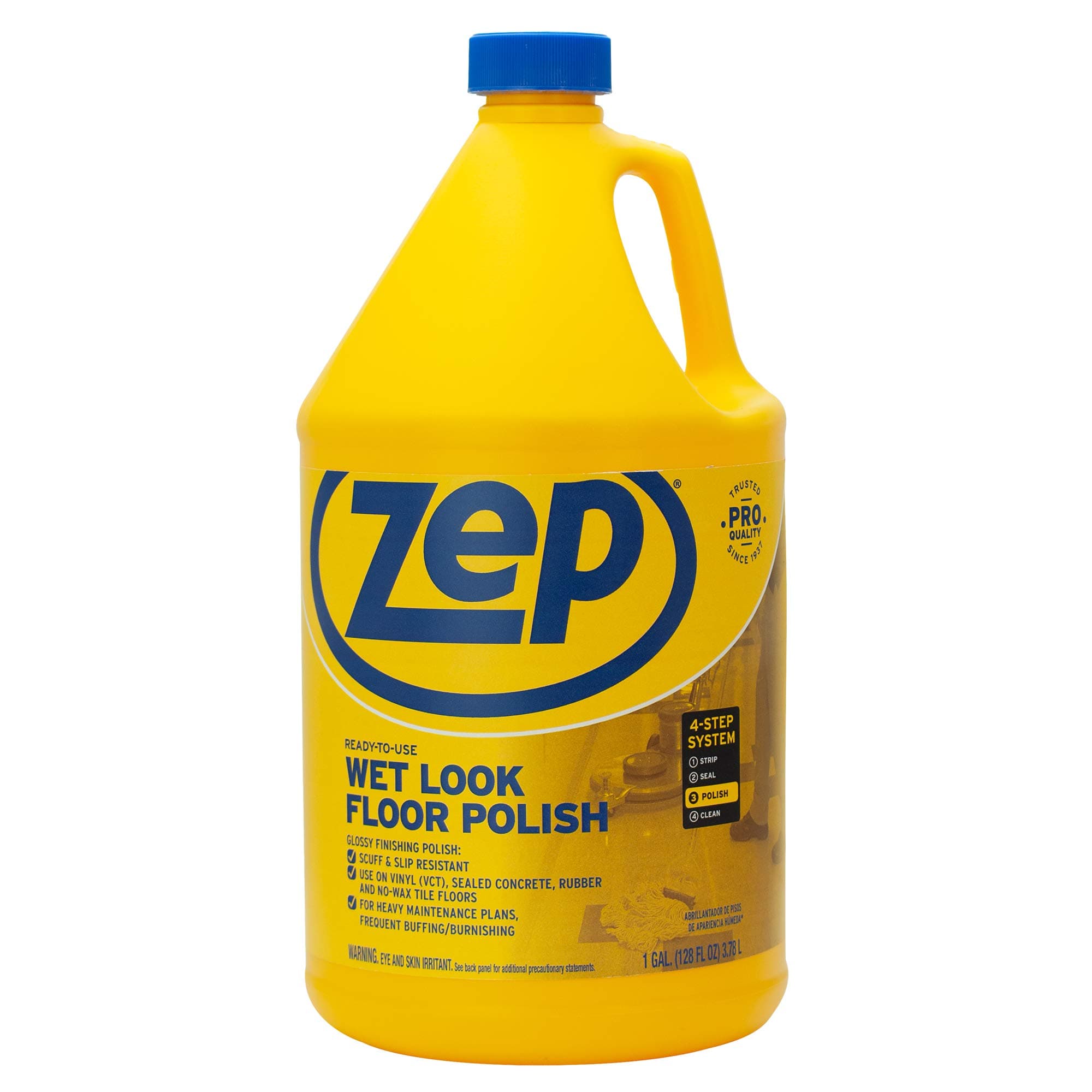 Zep Wet-Look Floor Polish - Long Lasting Shine for Commercial Floors - 1 Gallon ZUWLFF128 - Professional Strength