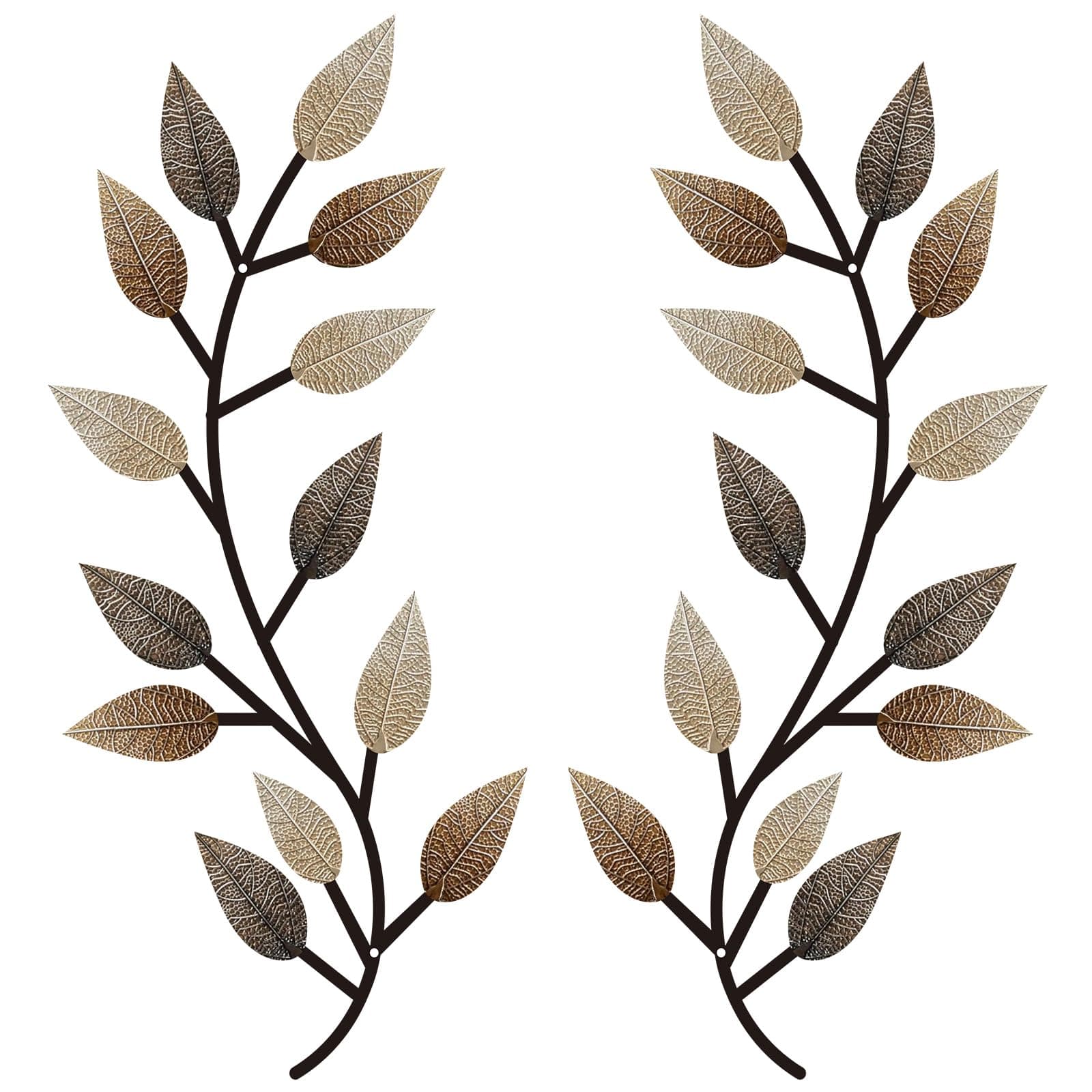 Zhengmy Vintage Brown Metal Tree Leaf Wall Decor for Living Room and Hallway Outdoor Decoration(2 Pieces)
