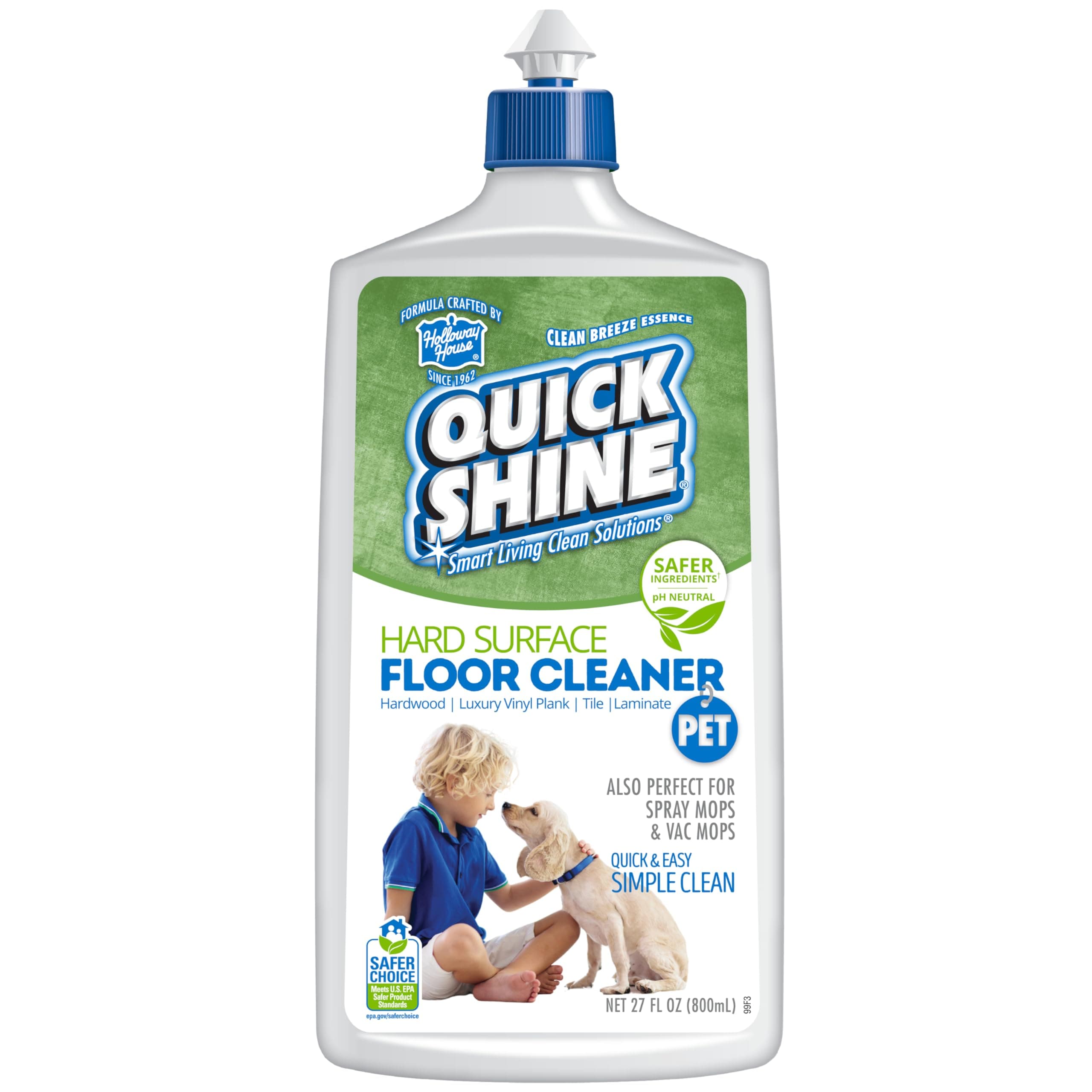 Quick Shine Plant Based Pet Floor Cleaner | Ready to Use, Removes Dirt, Streak Free, No Rinse | Hardwood, Laminate, Luxu