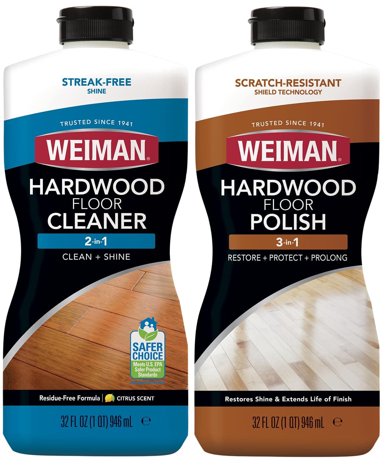 Weiman Hardwood Floor Cleaner and Polish Restorer Combo - High-Traffic Hardwood Floor - Removes Scratches - Natural Shin