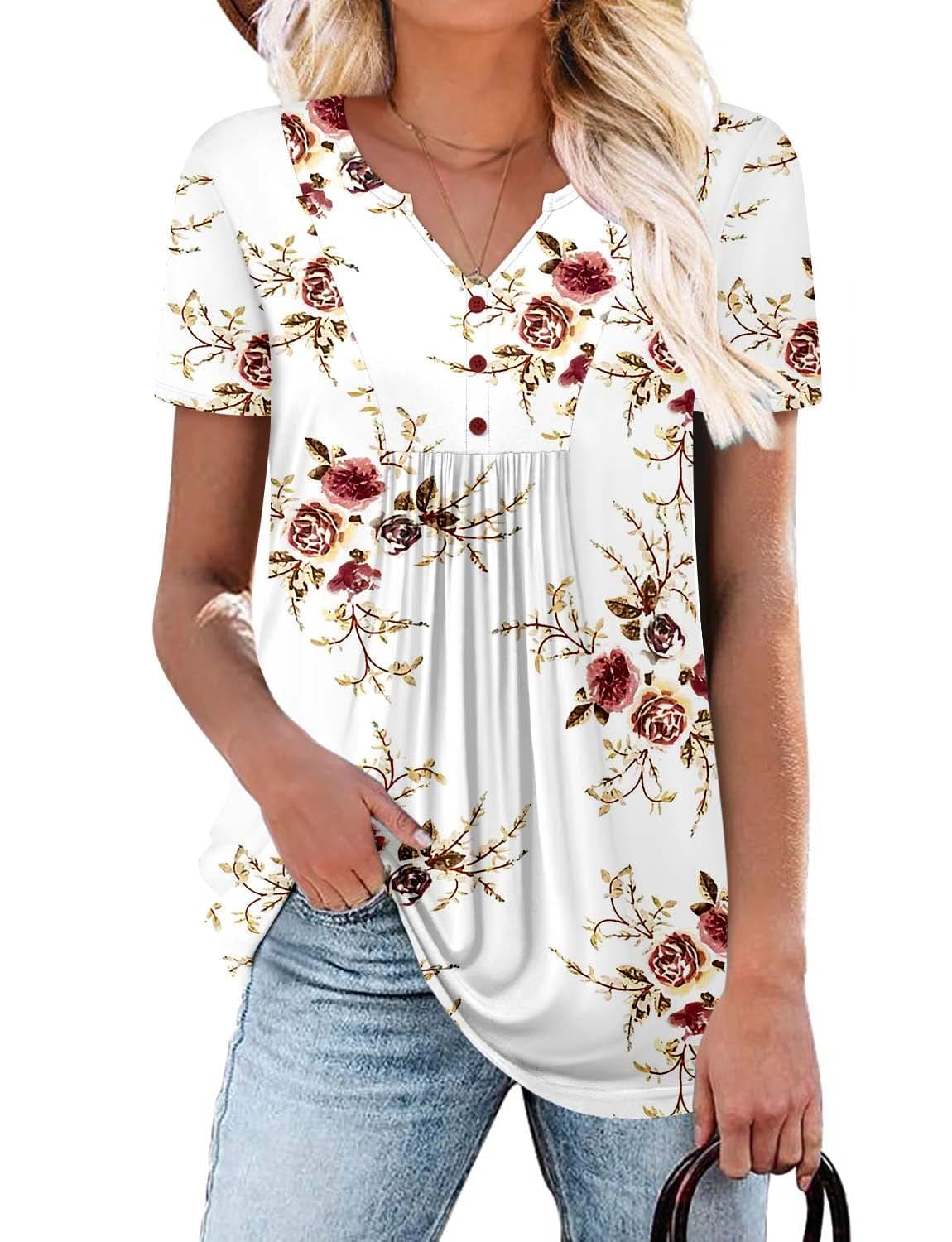 Elegant Women's Short Sleeve Tunics V Neck Button Down Shirts - S-3XL
| Comfortable Women's Short Sleeve Tunics V Neck