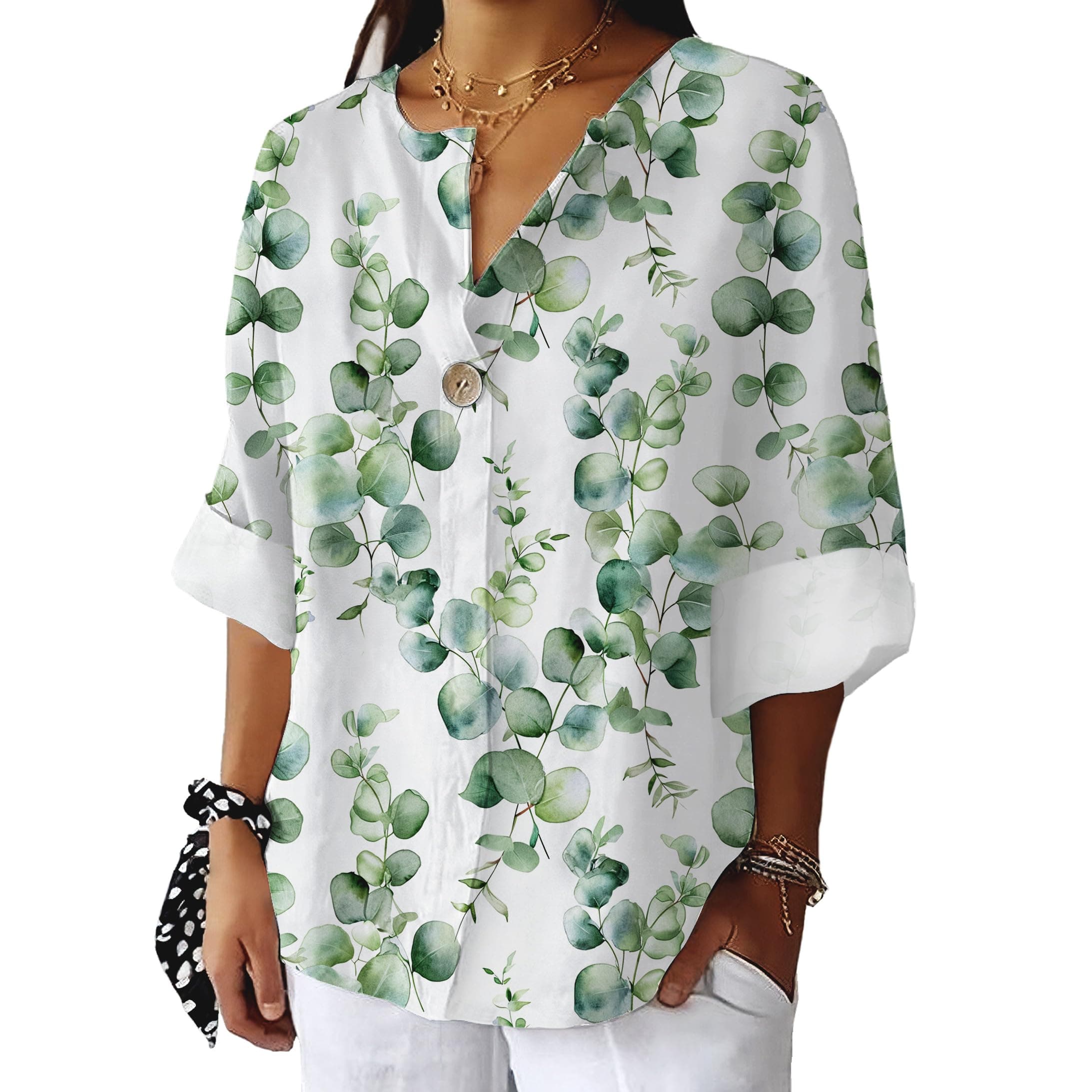 Bivenant Women's Floral Blouses Vintage Cotton Linen Button V-Neck T-Shirts 3/4 Sleeve Boho Tunic Tops for Summer
| Wom