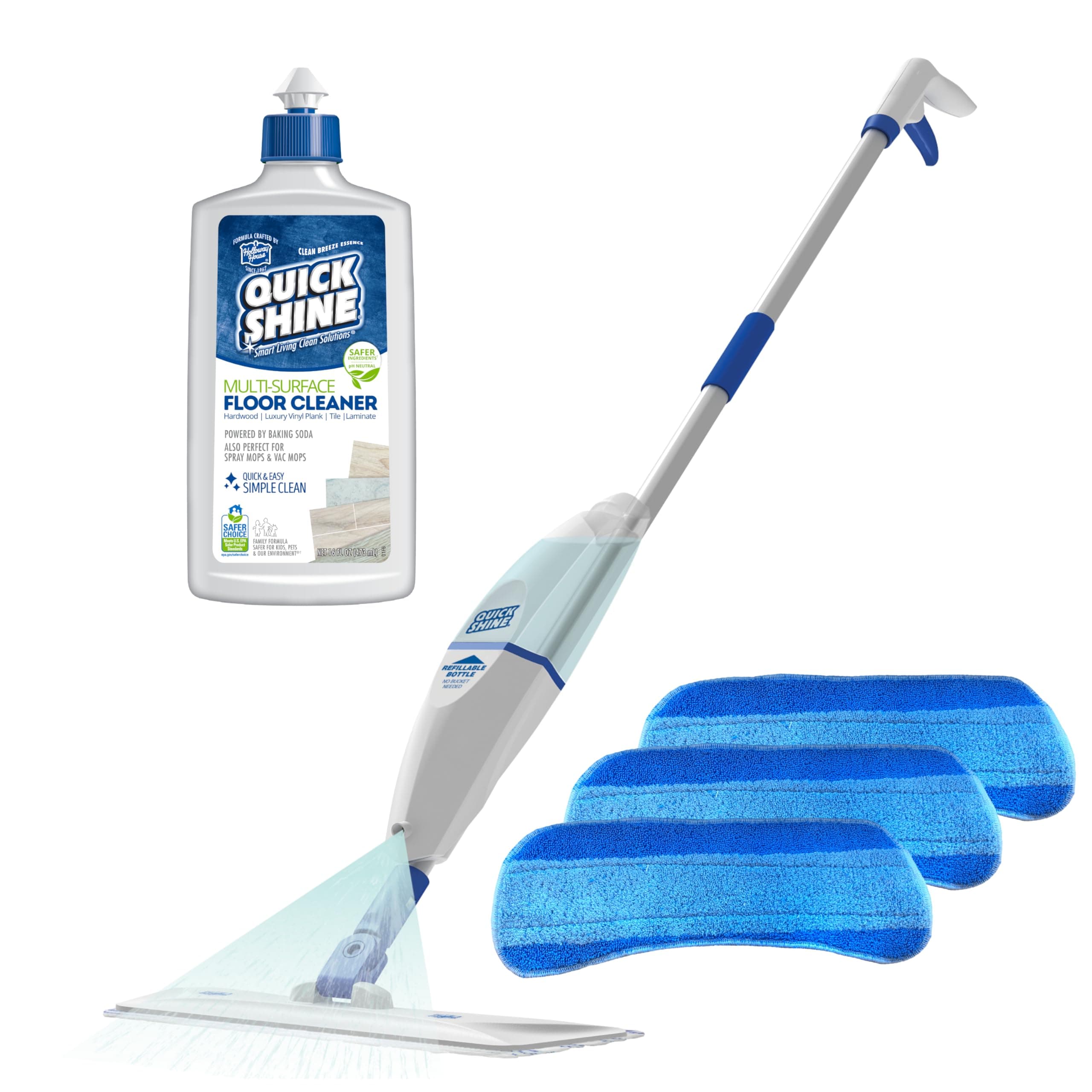 Quick Shine Spray Mop Kit for Quick & Easy Cleaning | No Batteries Required | Refillable Cleaning Cartridge, White
Qui