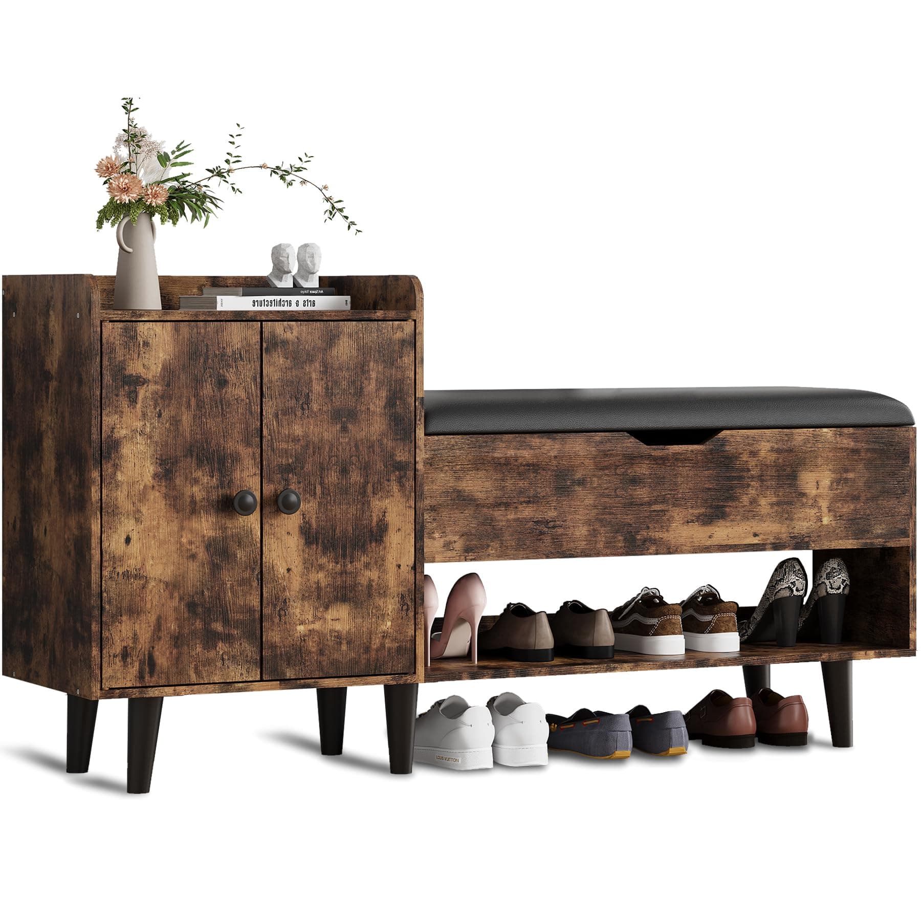 50" Entryway Shoe Bench with Hidden Storage | Storage Bench with Shelf and Cabinet for Bedroom, Living Room, and Hallway