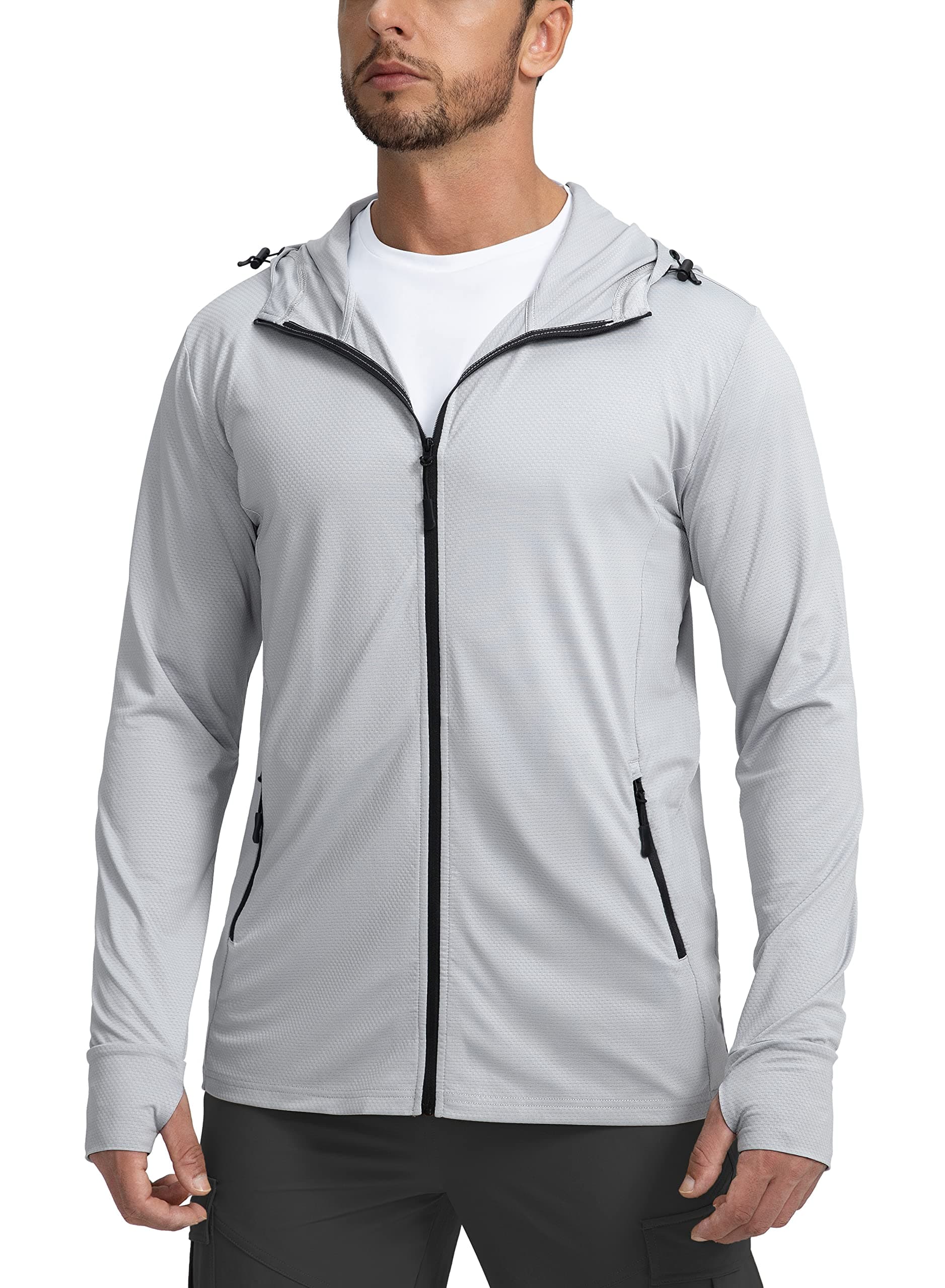 Men's UPF 50+ Light Jacket for Men Hiking Sun Protection Full Zip Hoodie Zip Pockets