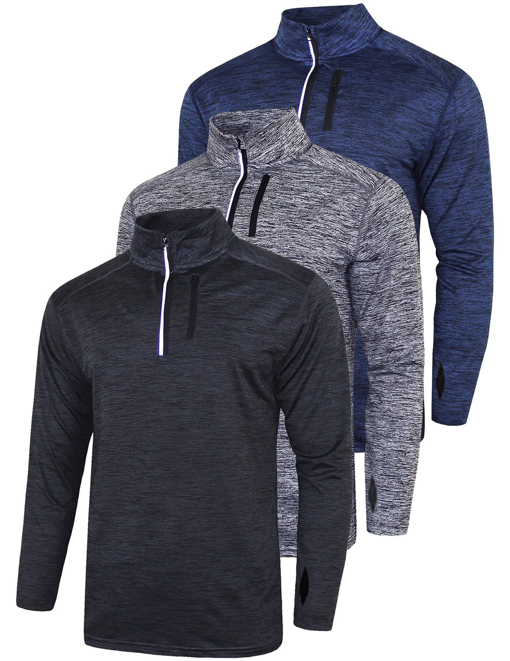 Liberty Imports 3-Pack Men’s Lightweight Long Sleeve Athletic Jackets for Performance Workouts and Runs