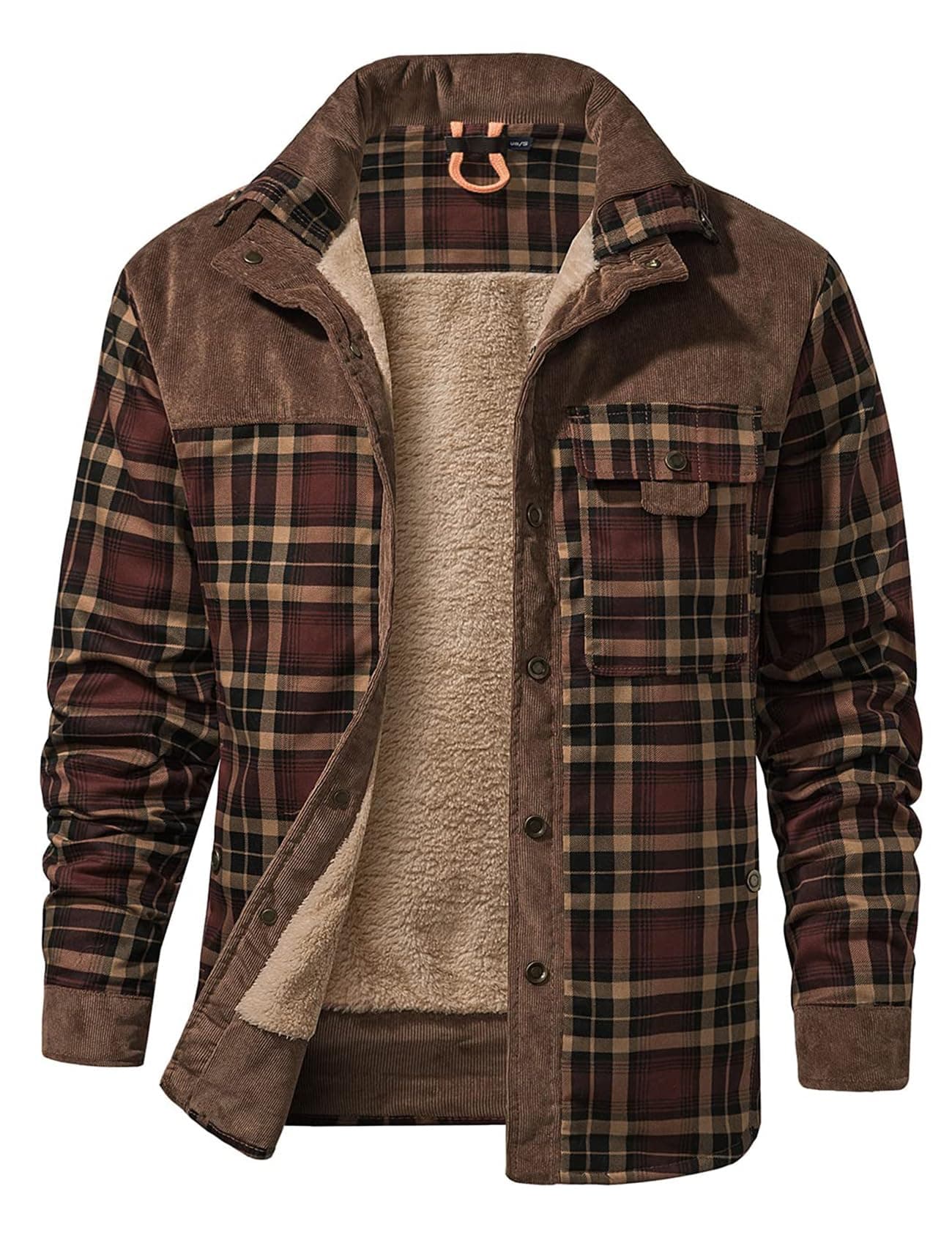 Gihuo Men's Long Sleeve Sherpa Lined Warm Flannel Plaid Jacket for Outdoor Activities
| Gihuo Men's Button Down Fleece